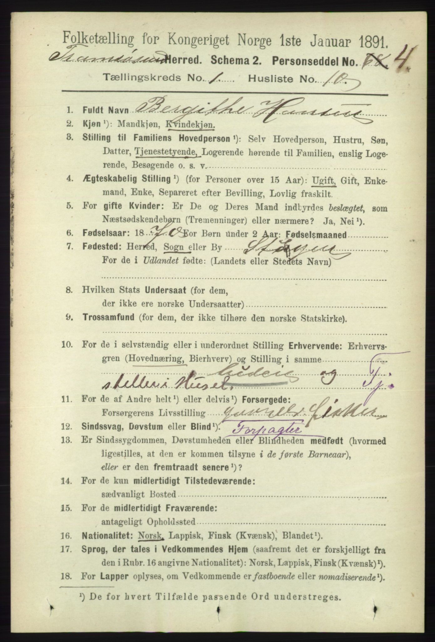 RA, 1891 census for 1934 Tromsøysund, 1891, p. 151