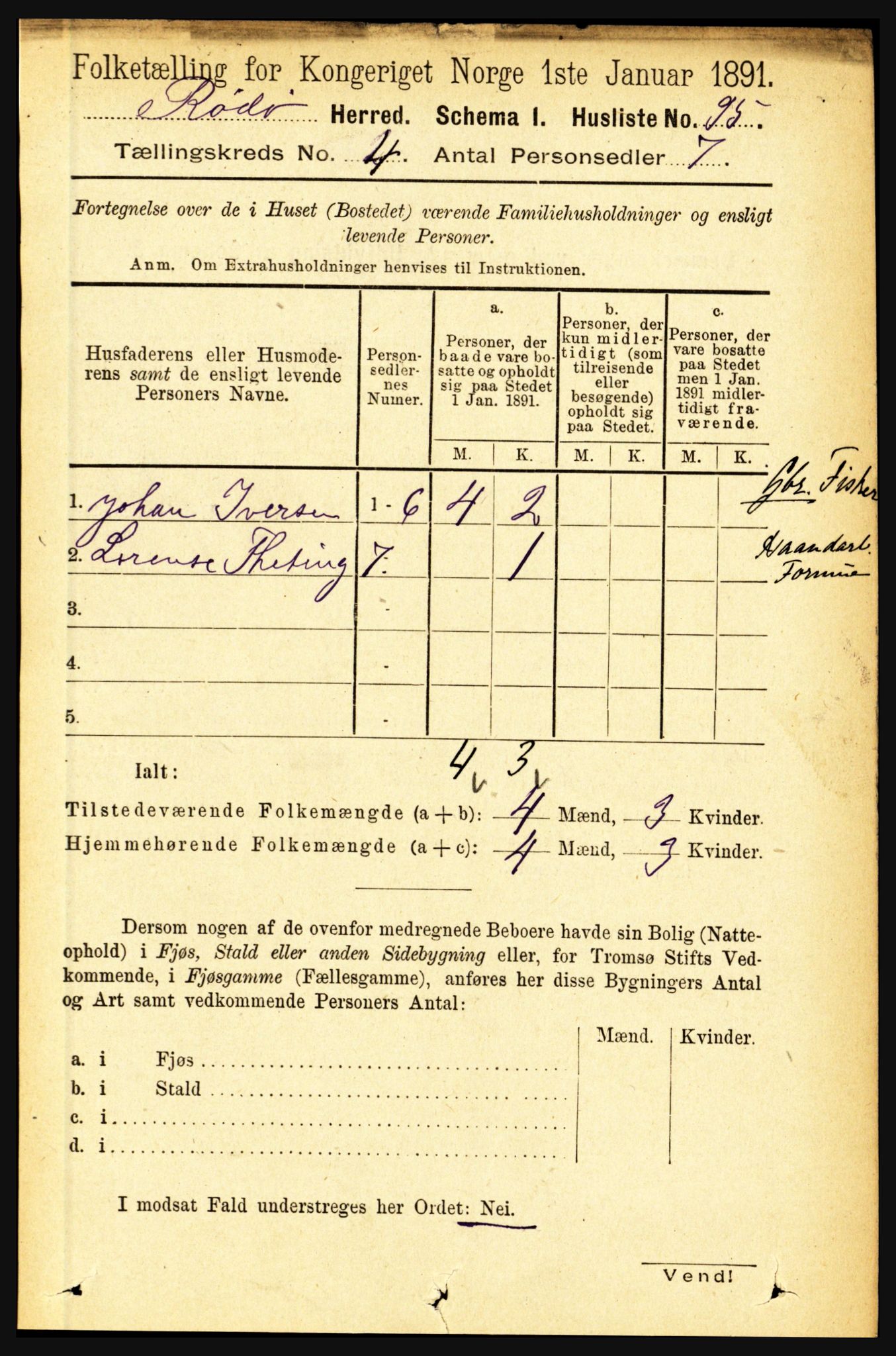 RA, 1891 census for 1836 Rødøy, 1891, p. 1580