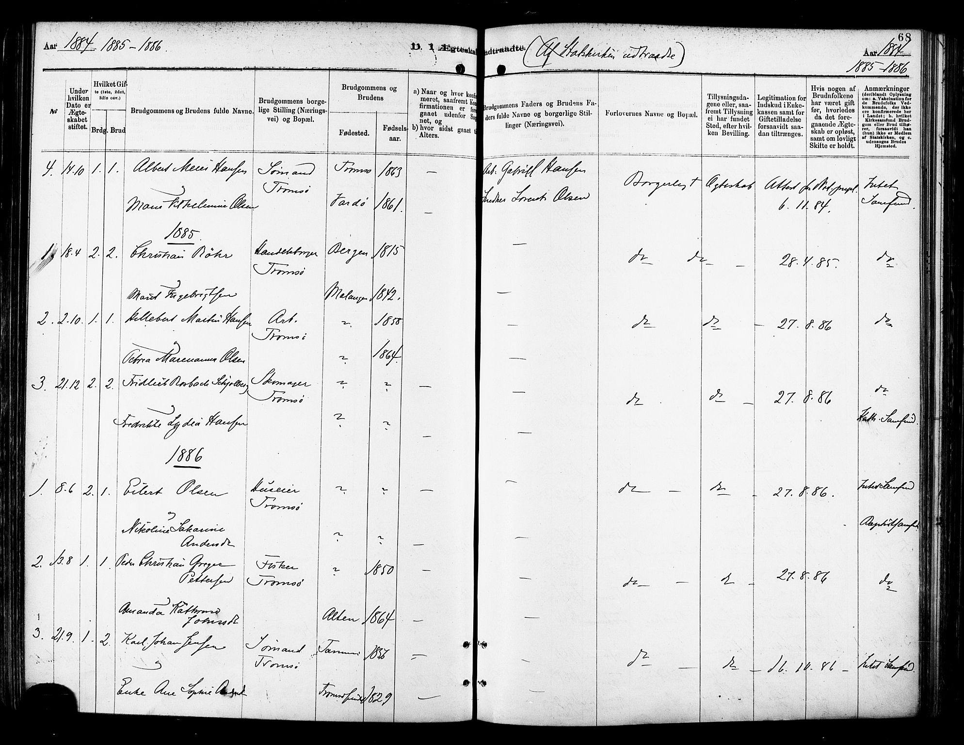 Tromsø sokneprestkontor/stiftsprosti/domprosti, SATØ/S-1343/G/Ga/L0014kirke: Parish register (official) no. 14, 1878-1888, p. 68