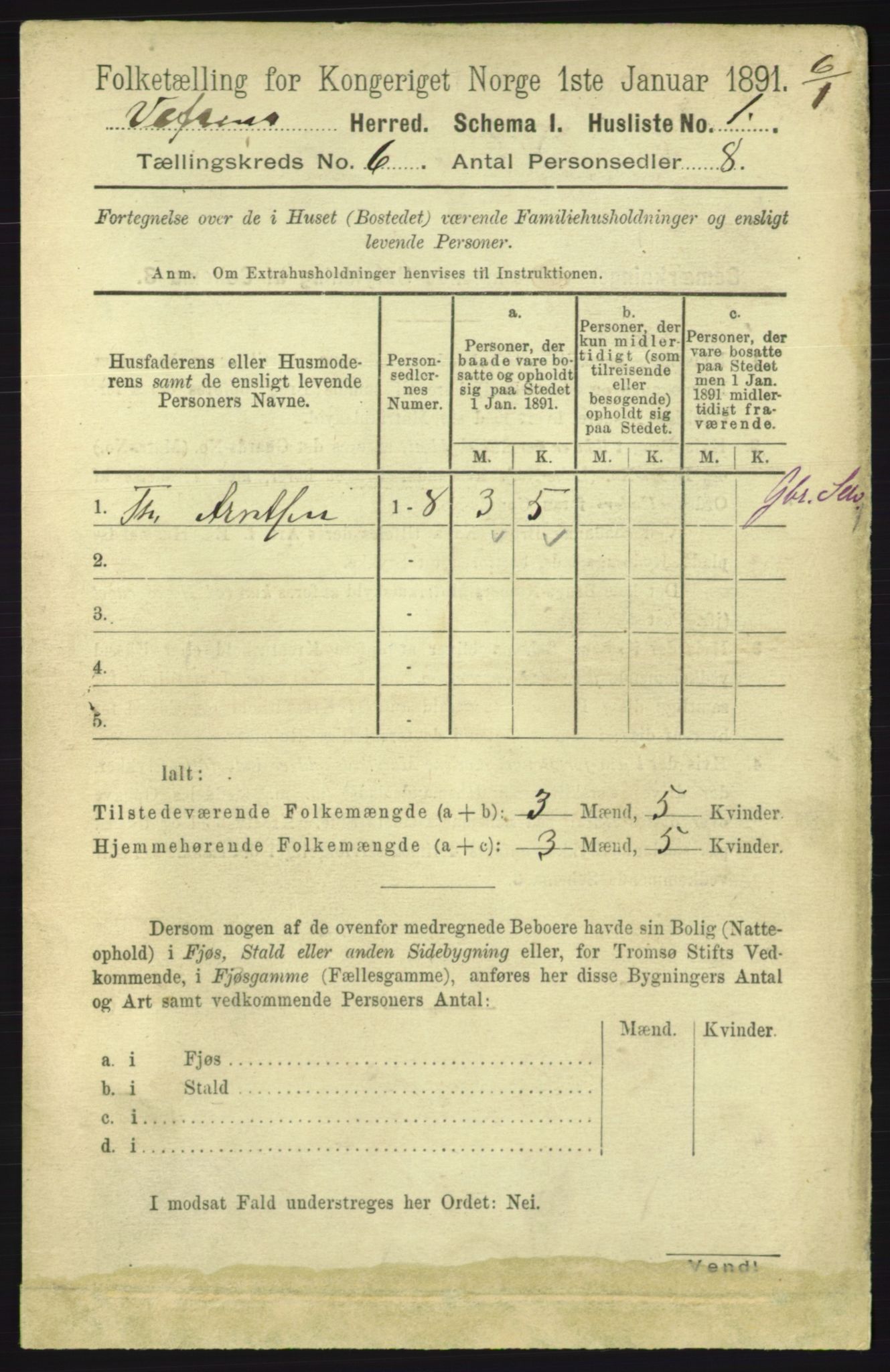 RA, 1891 census for 1824 Vefsn, 1891, p. 2666