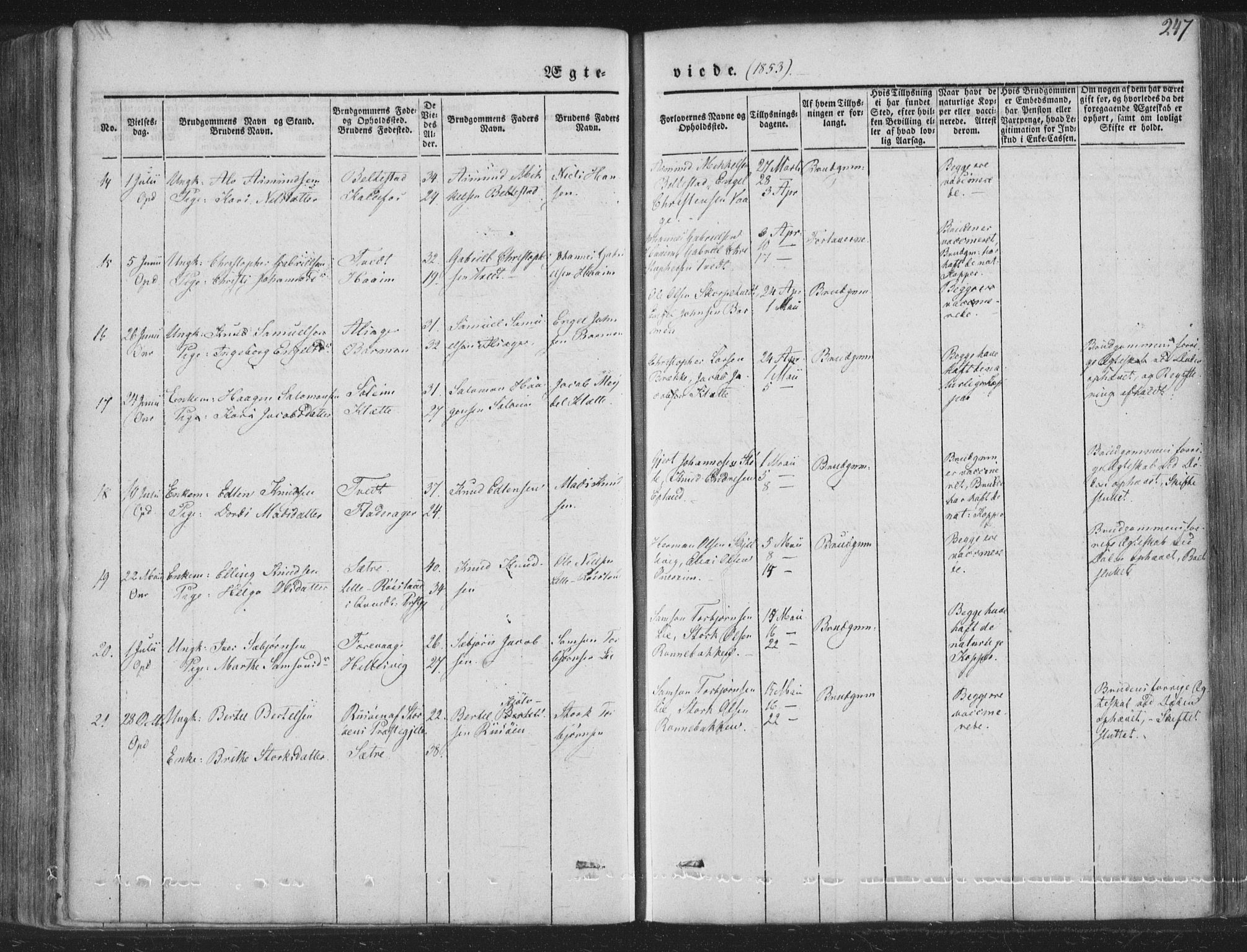 Tysnes sokneprestembete, AV/SAB-A-78601/H/Haa: Parish register (official) no. A 10, 1848-1859, p. 247