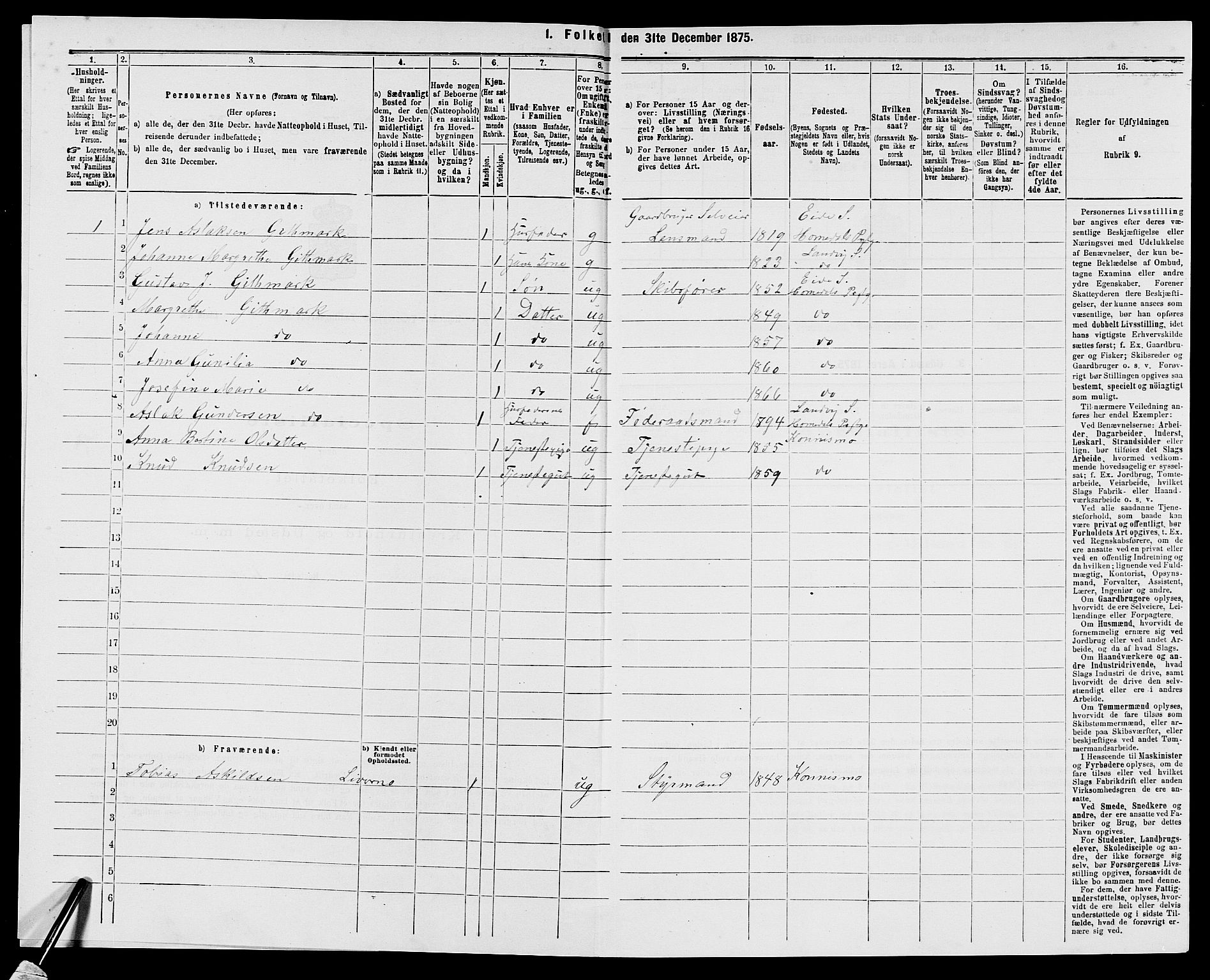 SAK, 1875 census for 0924P Homedal, 1875, p. 18