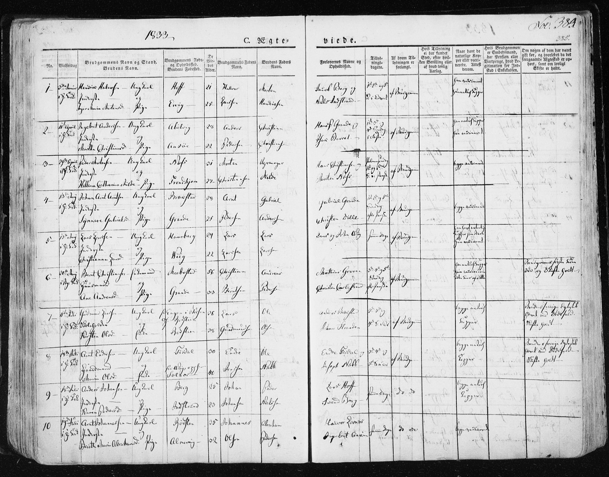 Ministerialprotokoller, klokkerbøker og fødselsregistre - Sør-Trøndelag, SAT/A-1456/659/L0735: Parish register (official) no. 659A05, 1826-1841, p. 384