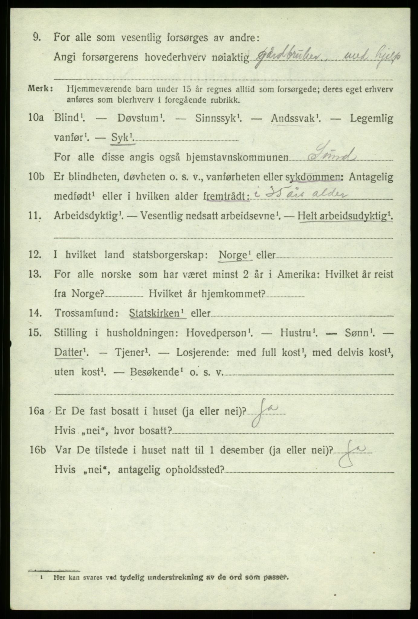 SAB, 1920 census for Sund, 1920, p. 1498