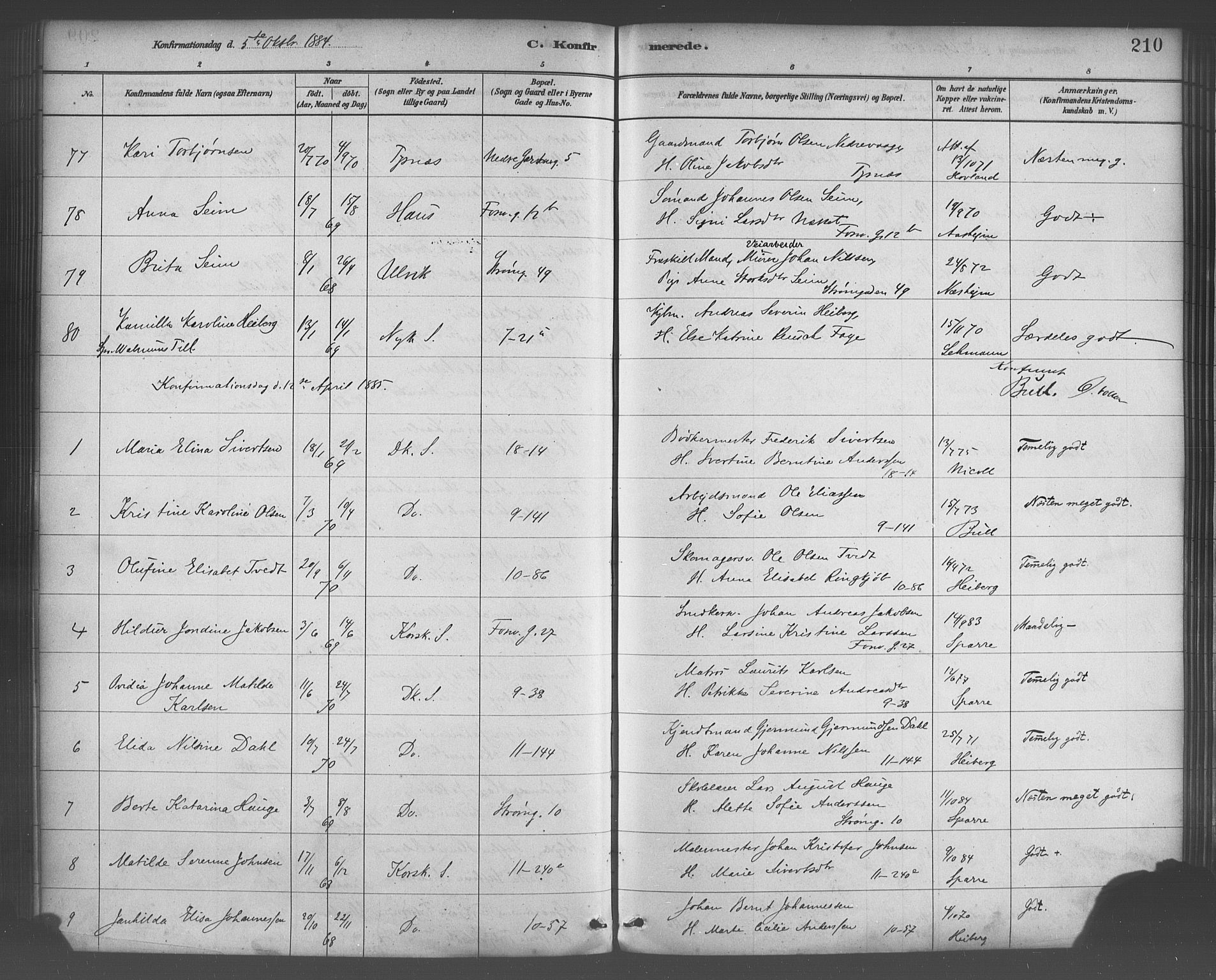 Domkirken sokneprestembete, SAB/A-74801/H/Haa/L0030: Parish register (official) no. C 5, 1880-1898, p. 210