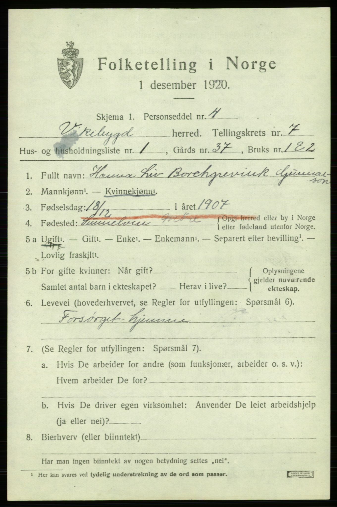 SAB, 1920 census for Vikebygd, 1920, p. 2351