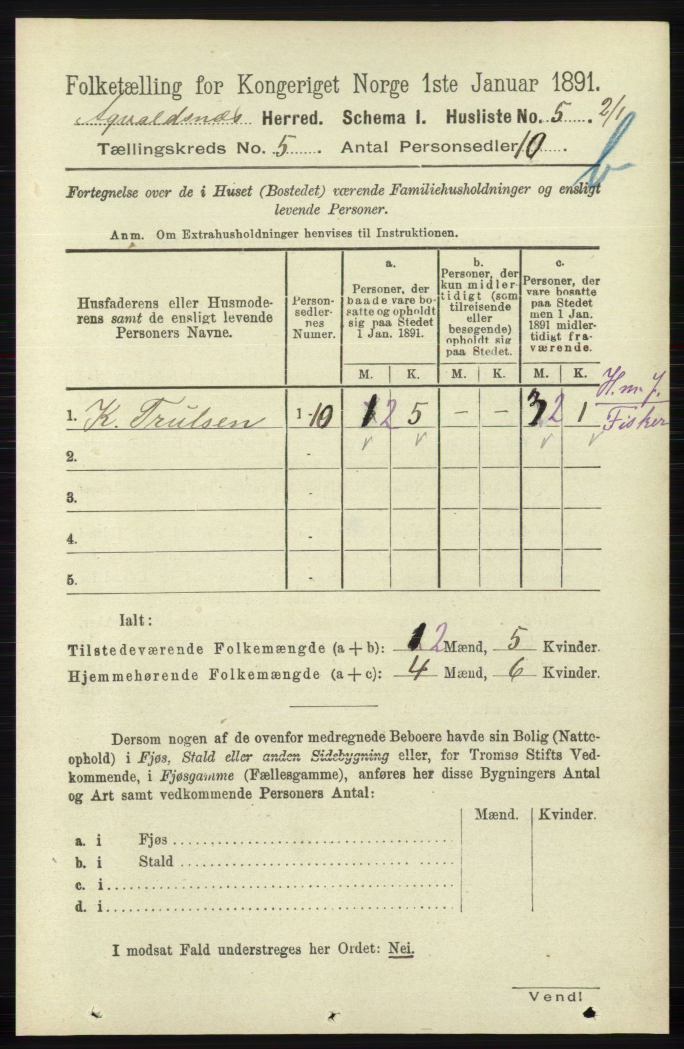 RA, 1891 census for 1147 Avaldsnes, 1891, p. 2993