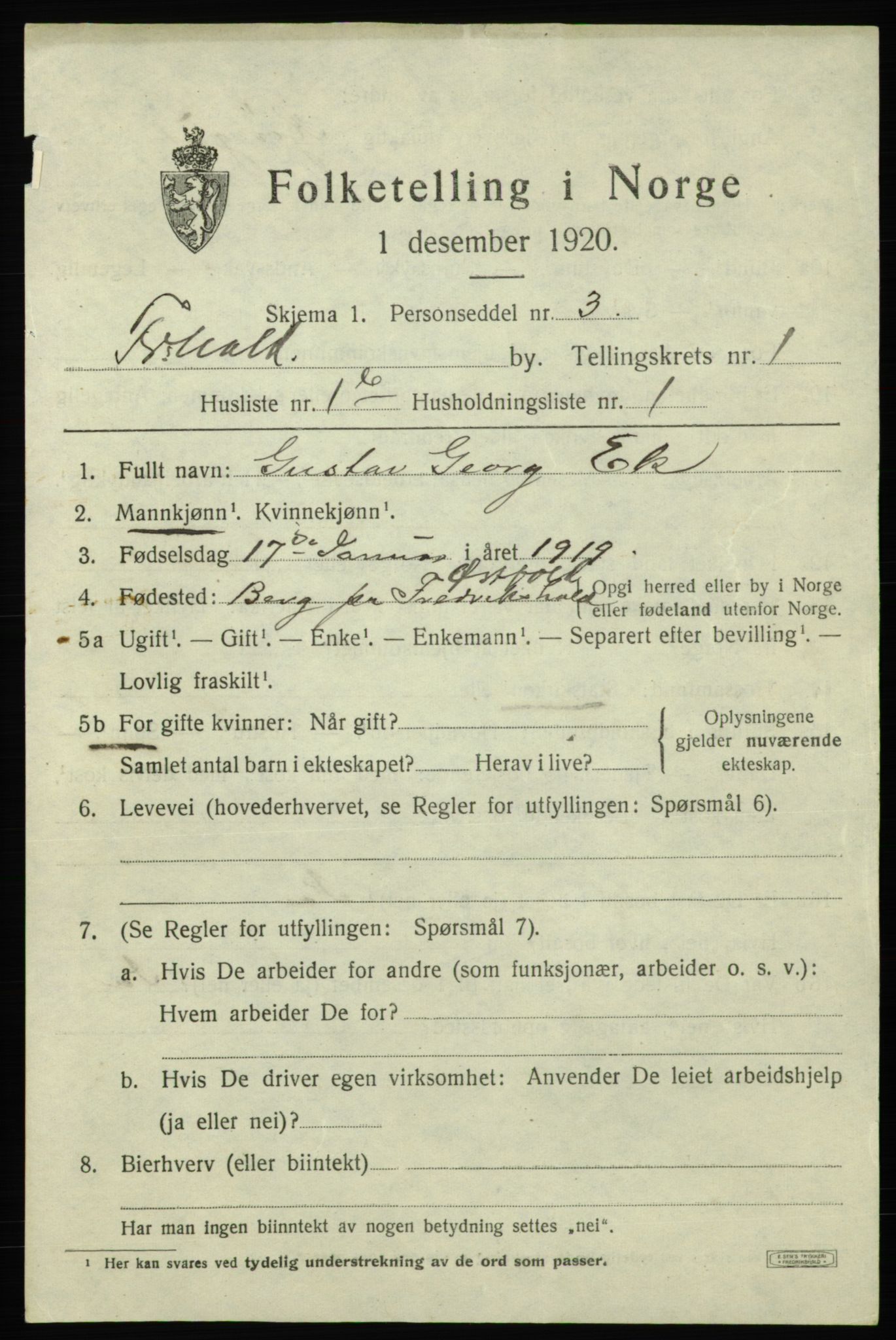 SAO, 1920 census for Fredrikshald, 1920, p. 8060