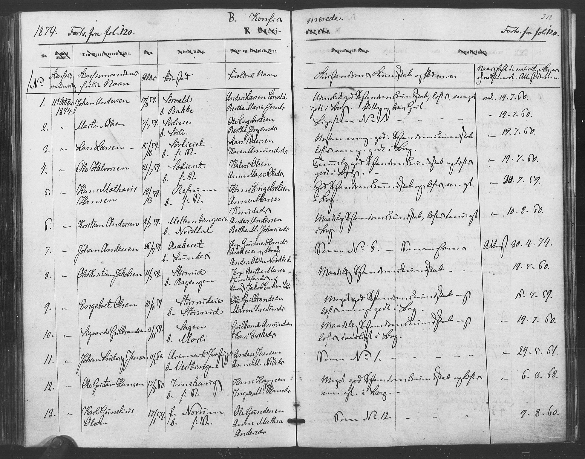 Sørum prestekontor Kirkebøker, AV/SAO-A-10303/F/Fa/L0006: Parish register (official) no. I 6, 1864-1877, p. 212