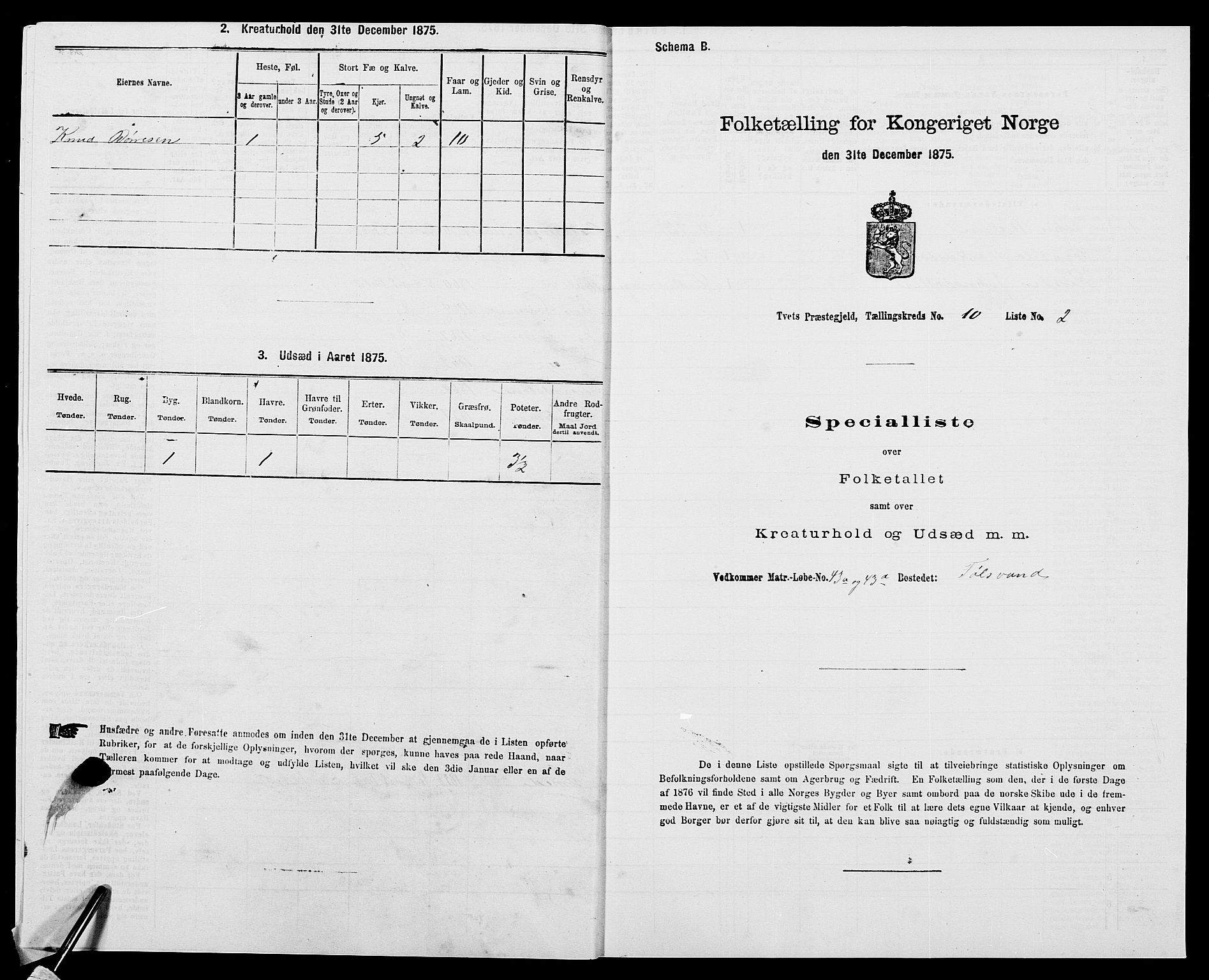 SAK, 1875 census for 1013P Tveit, 1875, p. 1187