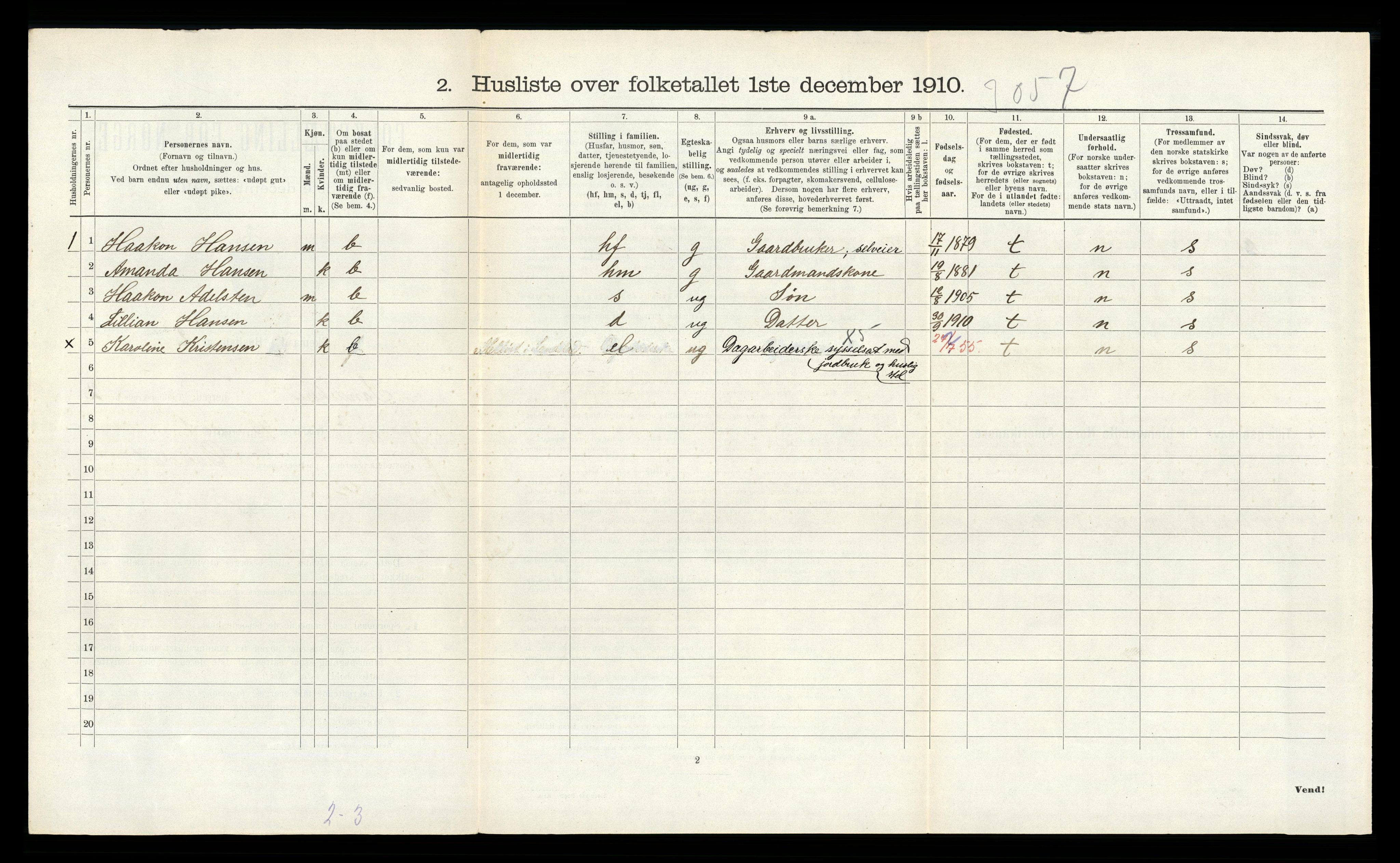 RA, 1910 census for Sandeherred, 1910, p. 386