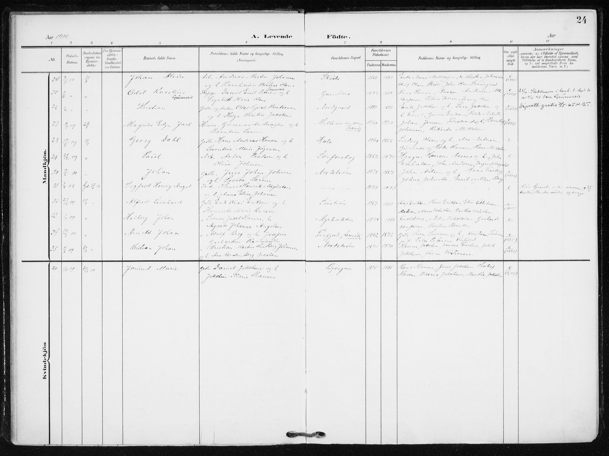 Tranøy sokneprestkontor, AV/SATØ-S-1313/I/Ia/Iaa/L0012kirke: Parish register (official) no. 12, 1905-1918, p. 24
