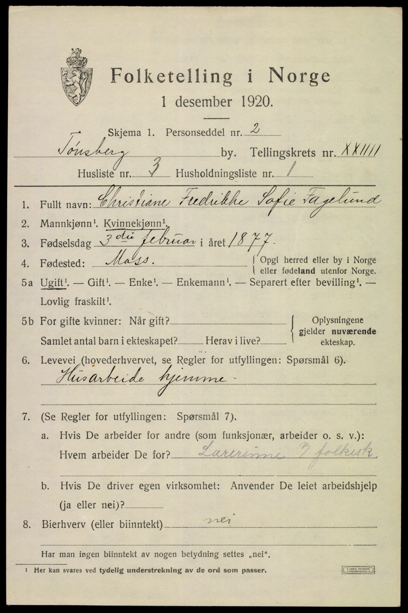 SAKO, 1920 census for Tønsberg, 1920, p. 33297