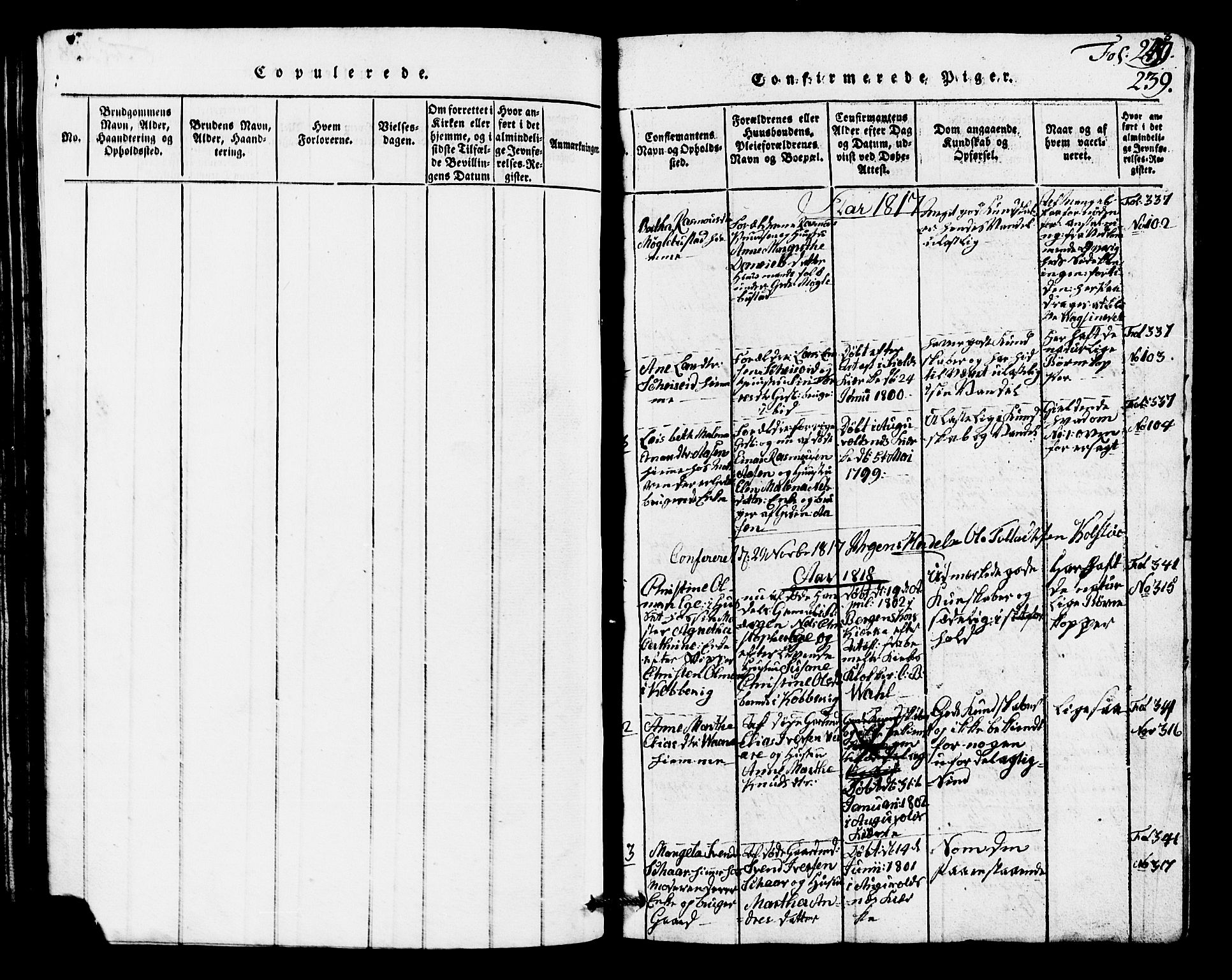 Avaldsnes sokneprestkontor, AV/SAST-A -101851/H/Ha/Hab/L0001: Parish register (copy) no. B 1, 1816-1825, p. 239