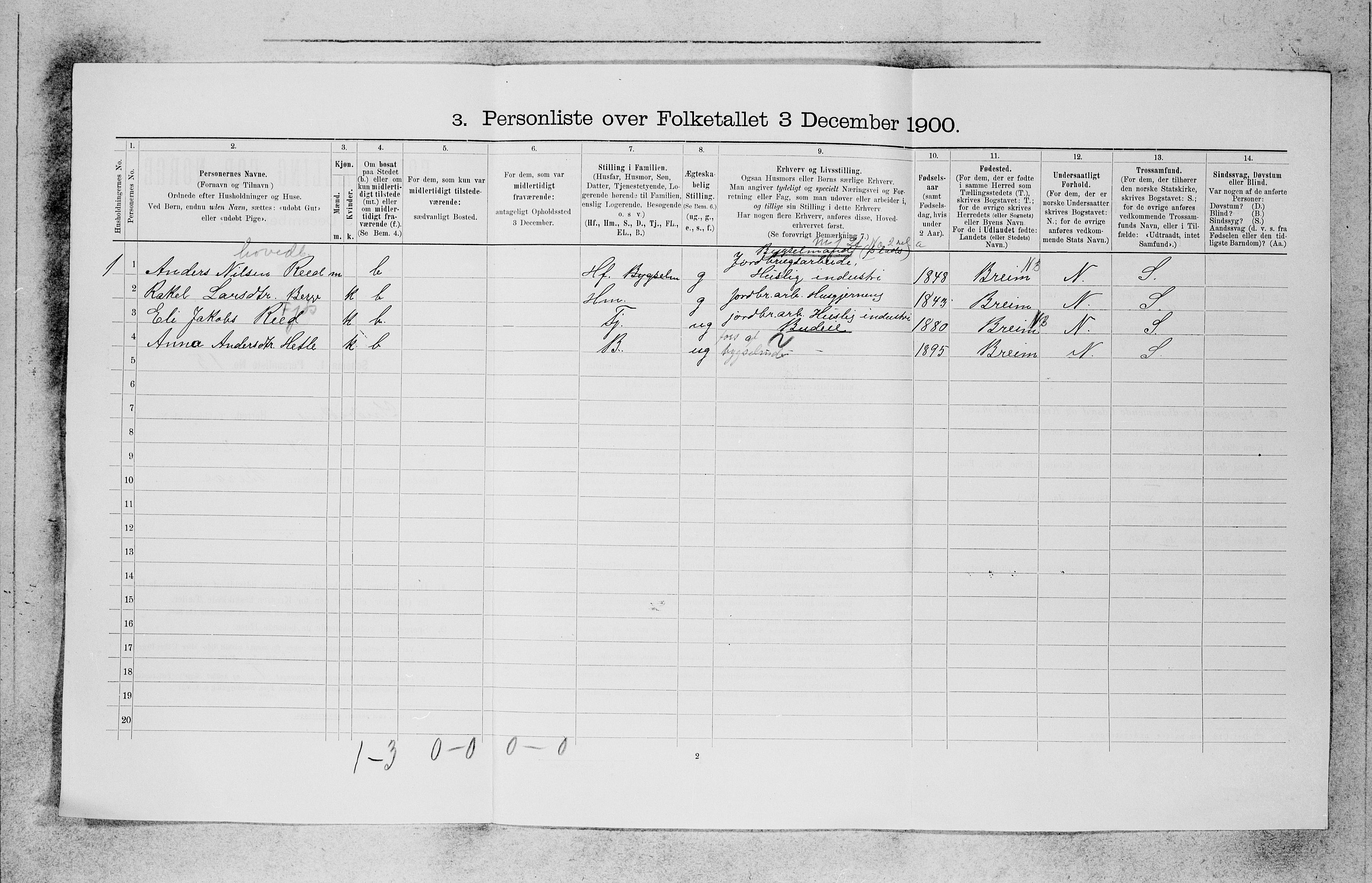 SAB, 1900 census for Innvik, 1900, p. 63