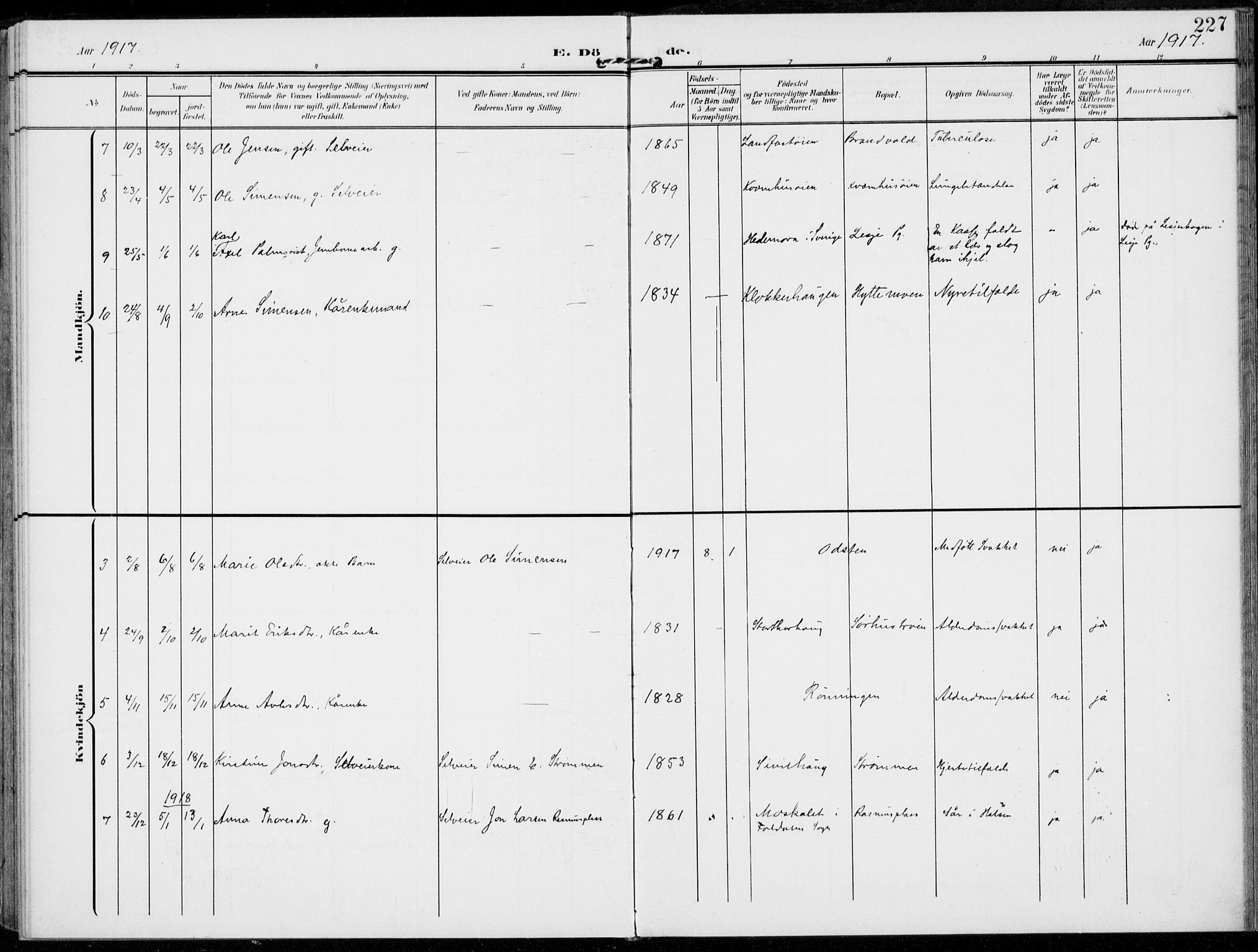 Alvdal prestekontor, SAH/PREST-060/H/Ha/Haa/L0004: Parish register (official) no. 4, 1907-1919, p. 227