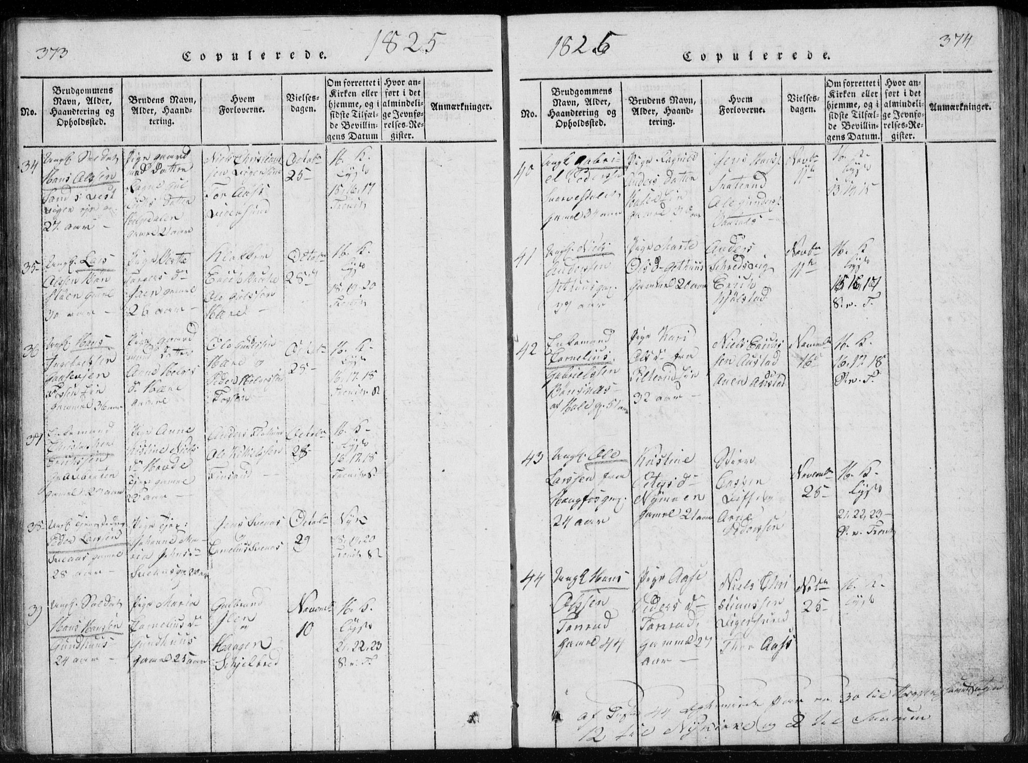 Modum kirkebøker, AV/SAKO-A-234/G/Ga/L0002: Parish register (copy) no. I 2, 1824-1832, p. 373-374