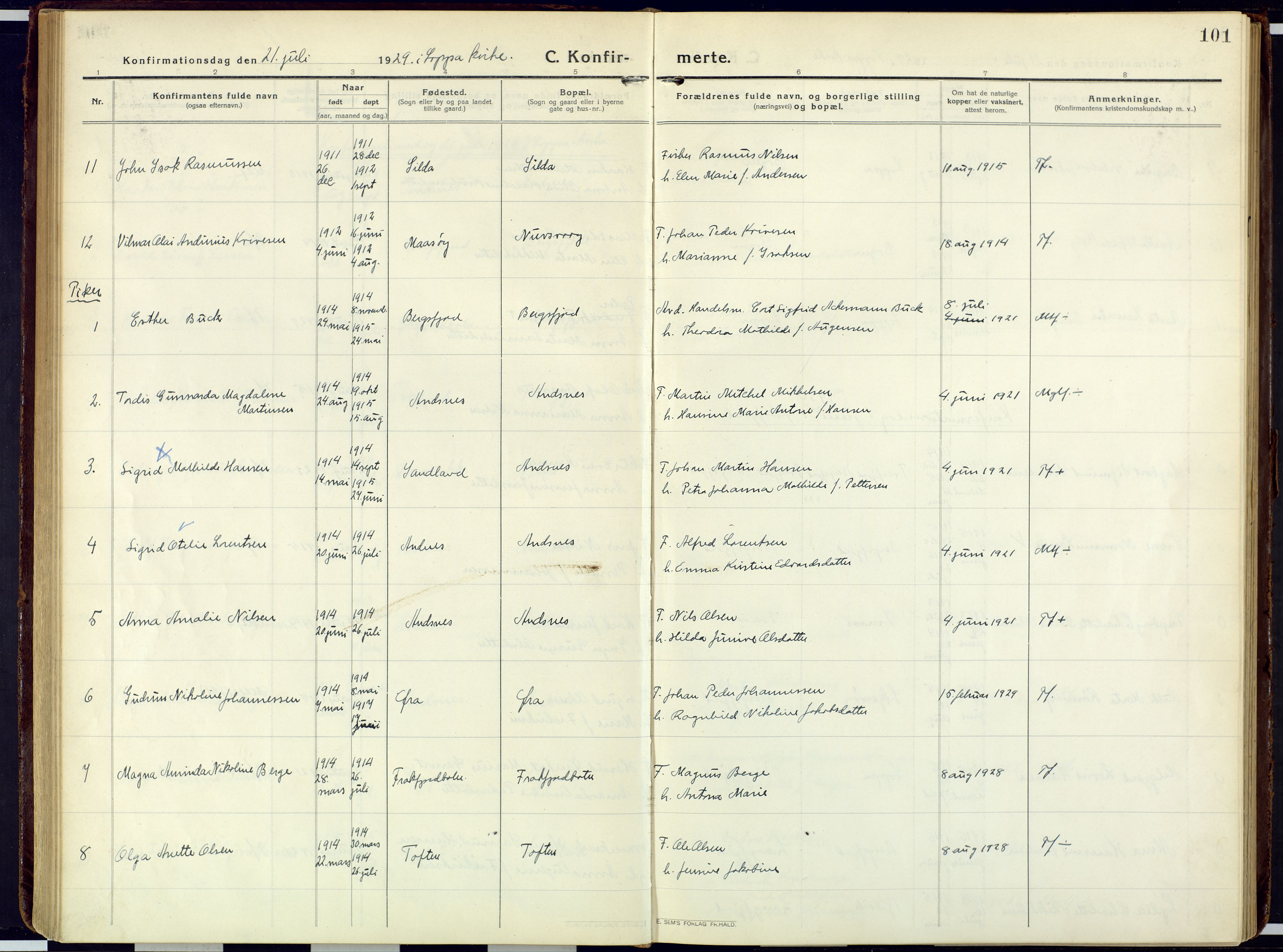 Loppa sokneprestkontor, AV/SATØ-S-1339/H/Ha/L0013kirke: Parish register (official) no. 13, 1920-1932, p. 101