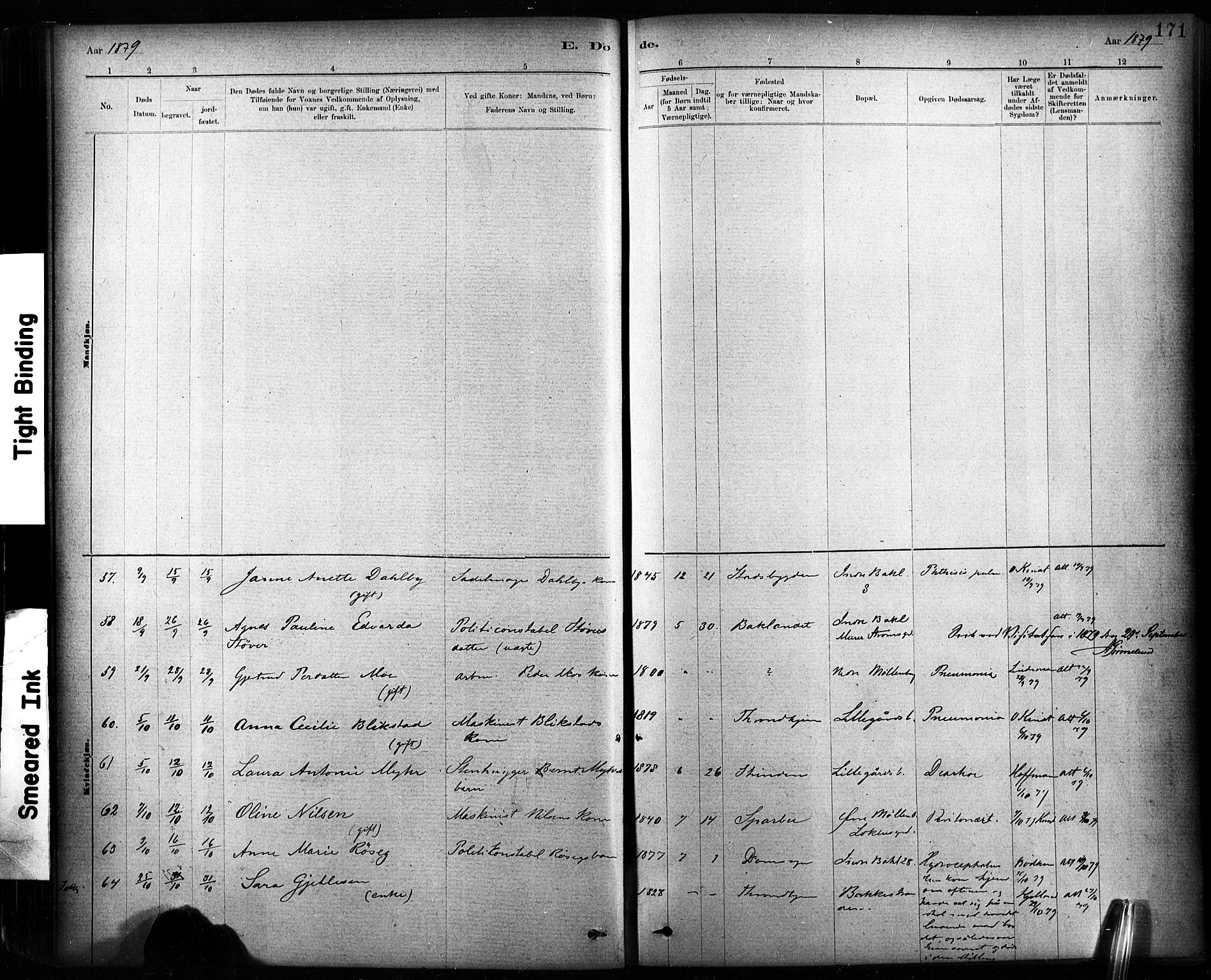 Ministerialprotokoller, klokkerbøker og fødselsregistre - Sør-Trøndelag, AV/SAT-A-1456/604/L0189: Parish register (official) no. 604A10, 1878-1892, p. 171