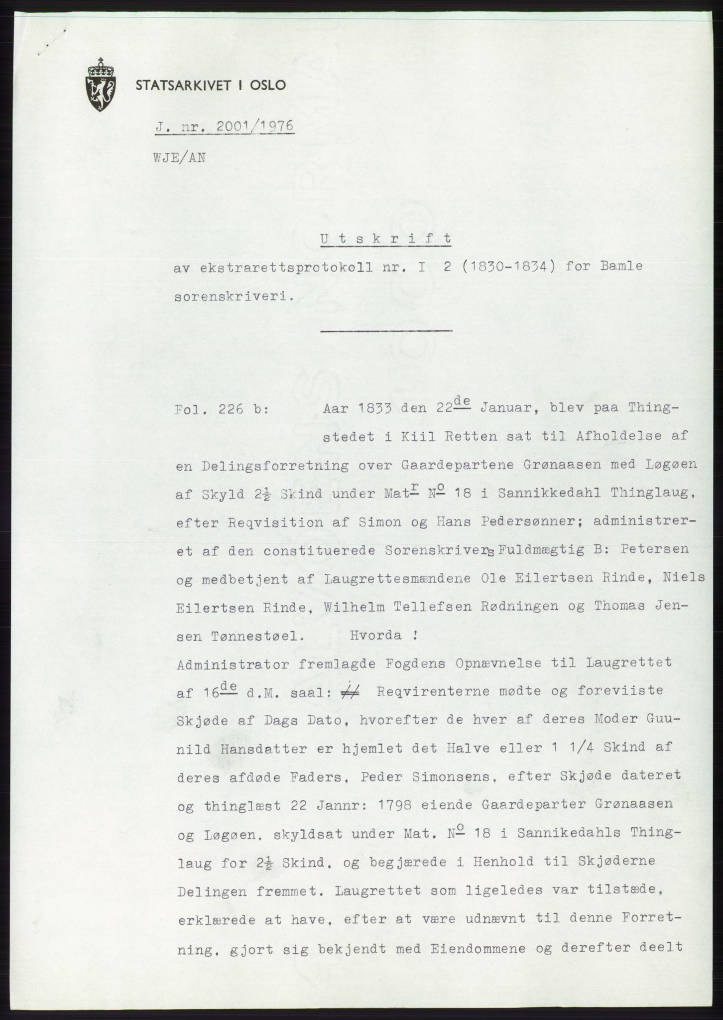 Statsarkivet i Kongsberg, AV/SAKO-A-0001/E/Ee/L0071: Avskrifter, SAO jnr. 2001/1976 - 490/1977, 1976-1977, p. 2