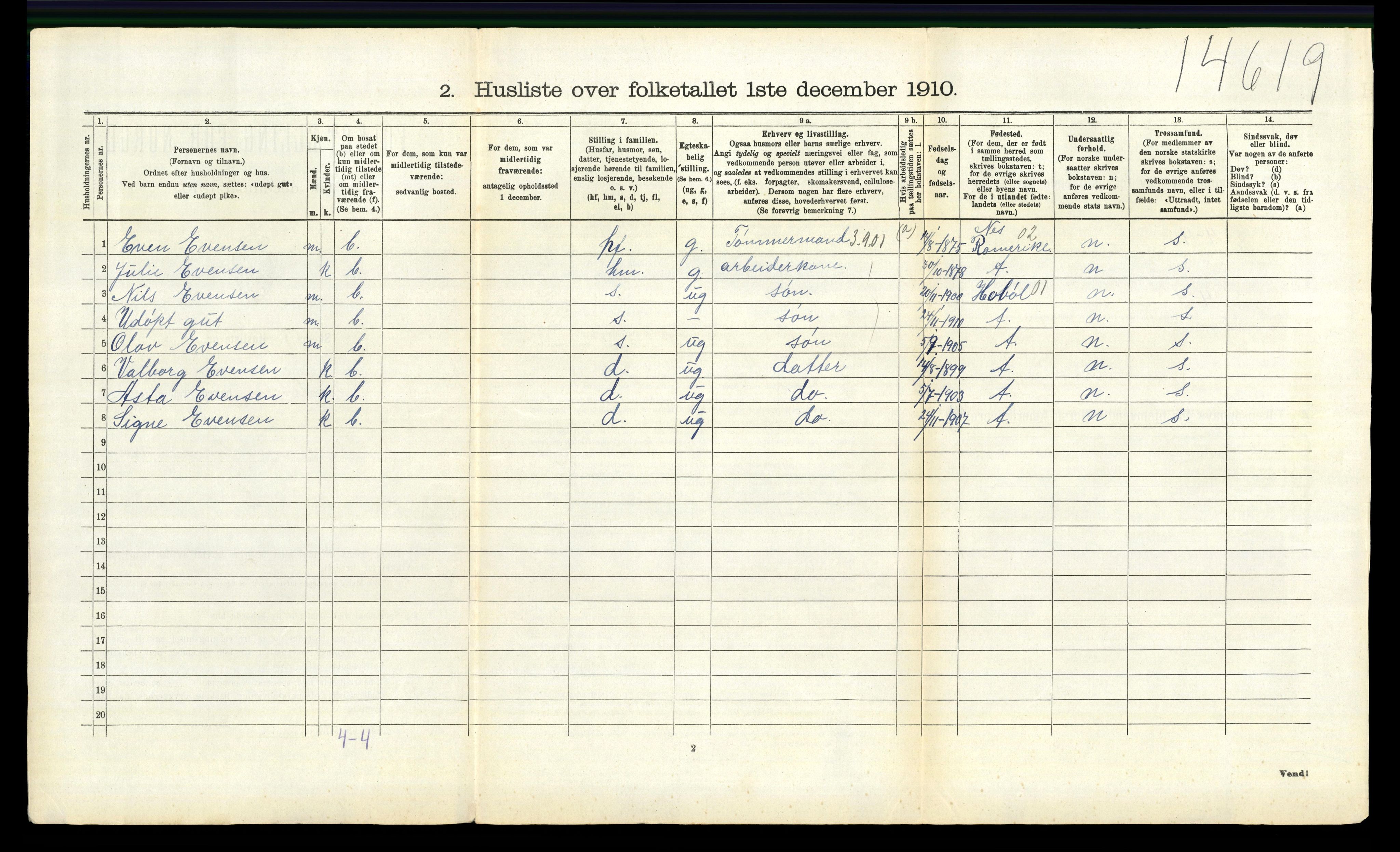 RA, 1910 census for Spydeberg, 1910, p. 156