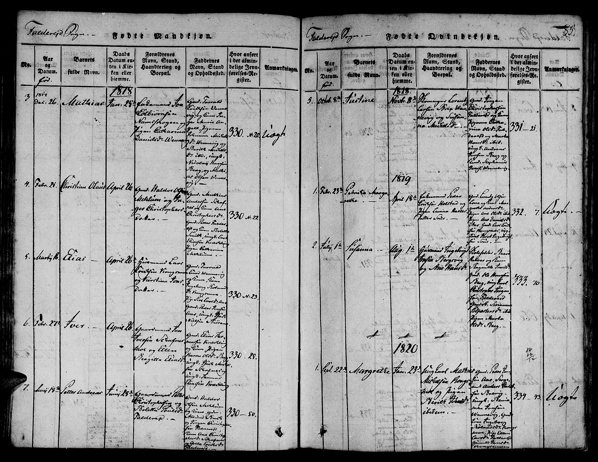 Ministerialprotokoller, klokkerbøker og fødselsregistre - Nord-Trøndelag, SAT/A-1458/780/L0636: Parish register (official) no. 780A03 /3, 1815-1829, p. 85