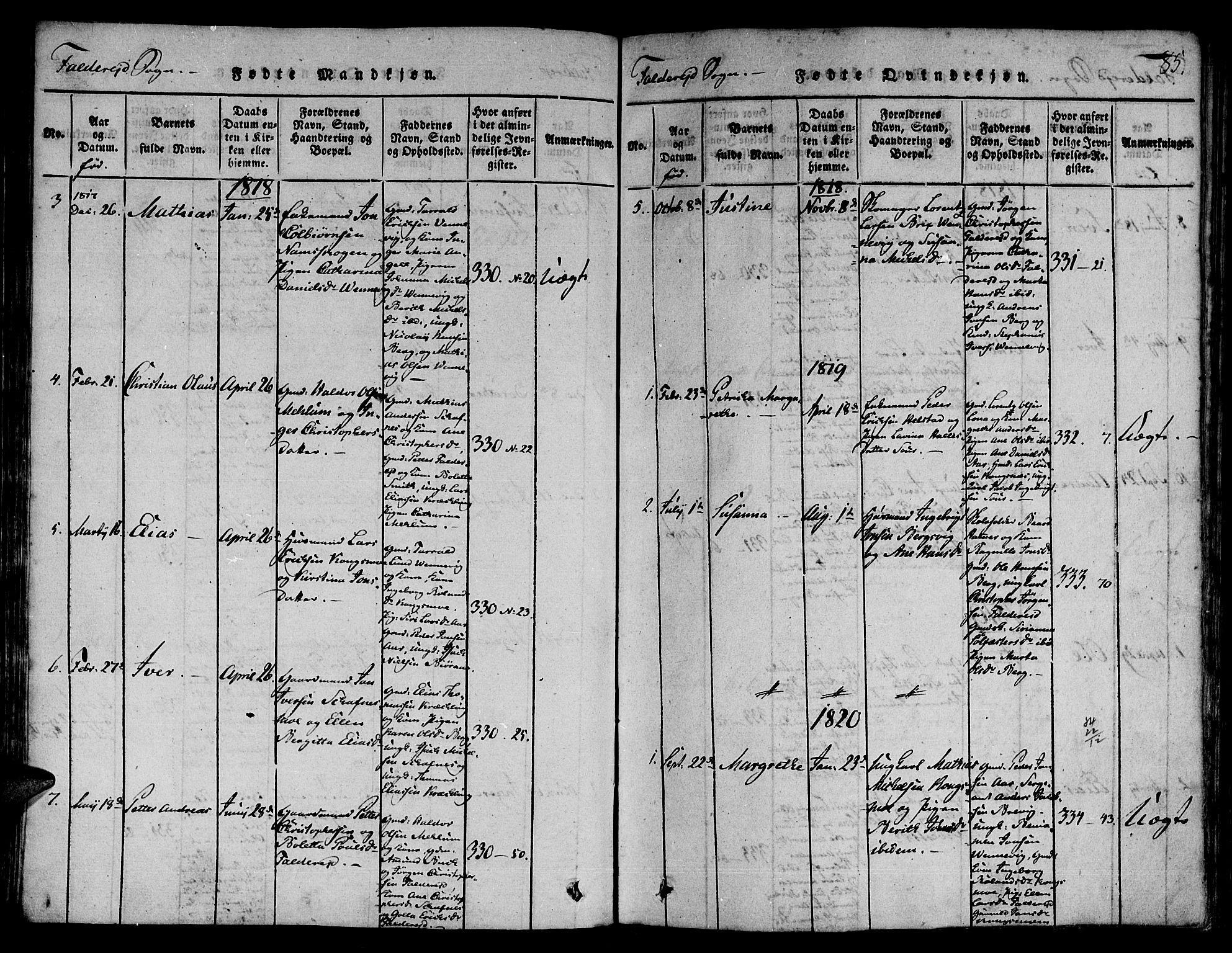 Ministerialprotokoller, klokkerbøker og fødselsregistre - Nord-Trøndelag, AV/SAT-A-1458/780/L0636: Parish register (official) no. 780A03 /3, 1815-1829, p. 85