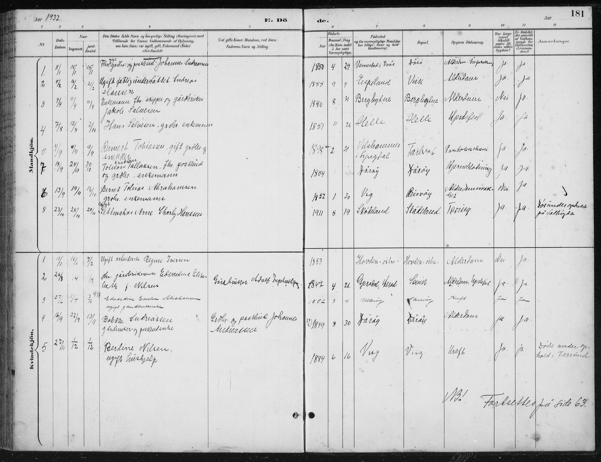 Herad sokneprestkontor, AV/SAK-1111-0018/F/Fb/Fbb/L0004: Parish register (copy) no. B 4, 1890-1935, p. 181