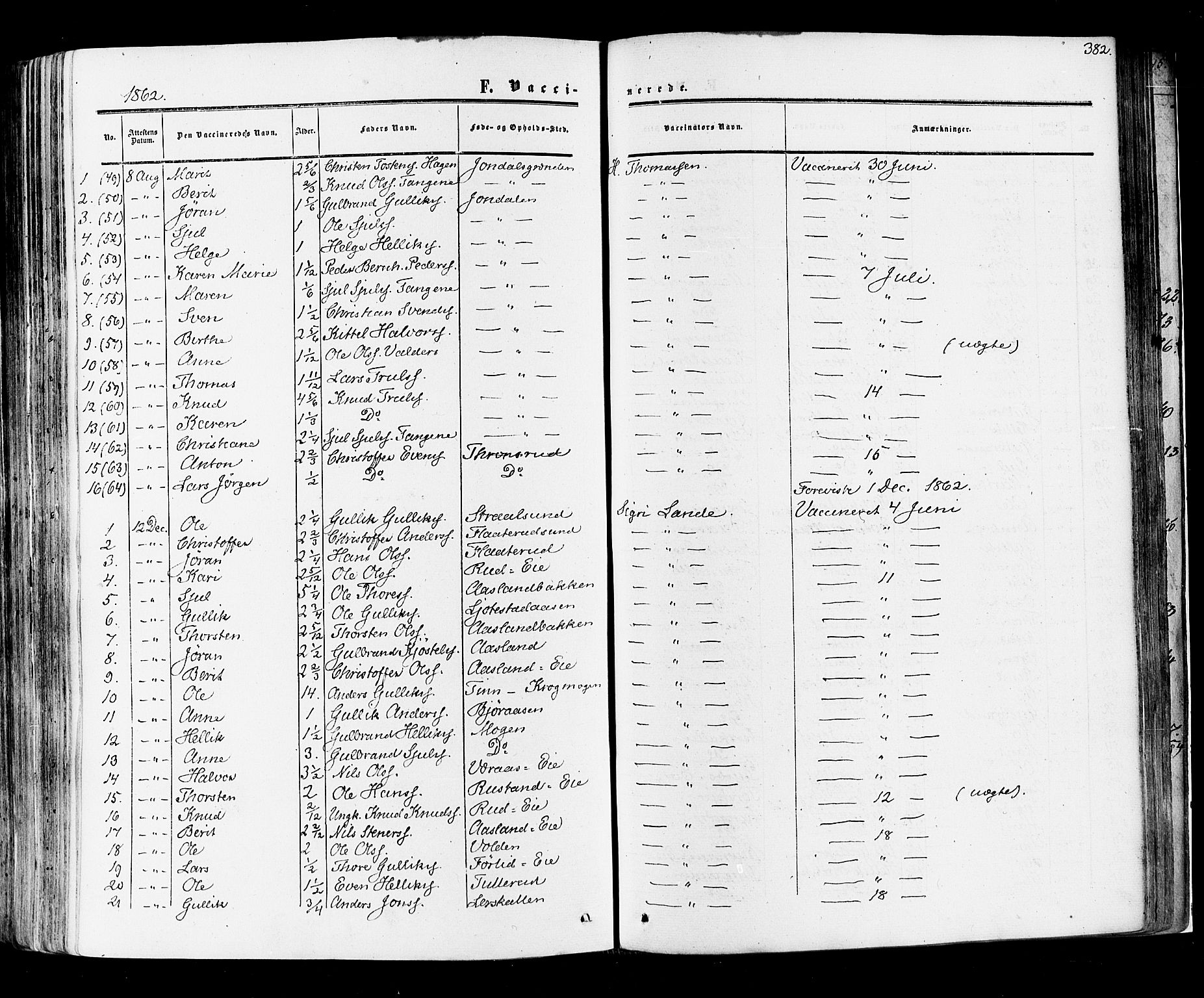 Flesberg kirkebøker, AV/SAKO-A-18/F/Fa/L0007: Parish register (official) no. I 7, 1861-1878, p. 382