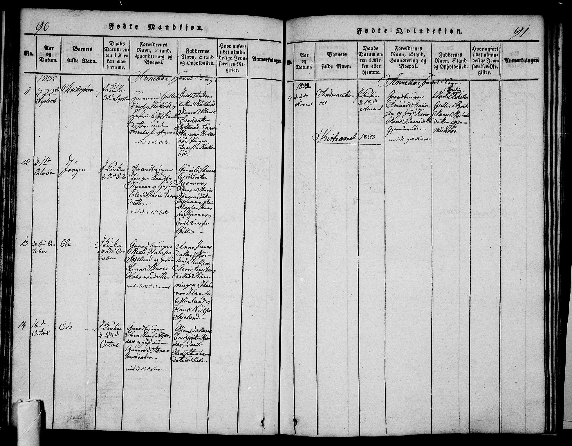 Andebu kirkebøker, AV/SAKO-A-336/G/Ga/L0002: Parish register (copy) no. I 2 /1, 1823-1832, p. 90-91