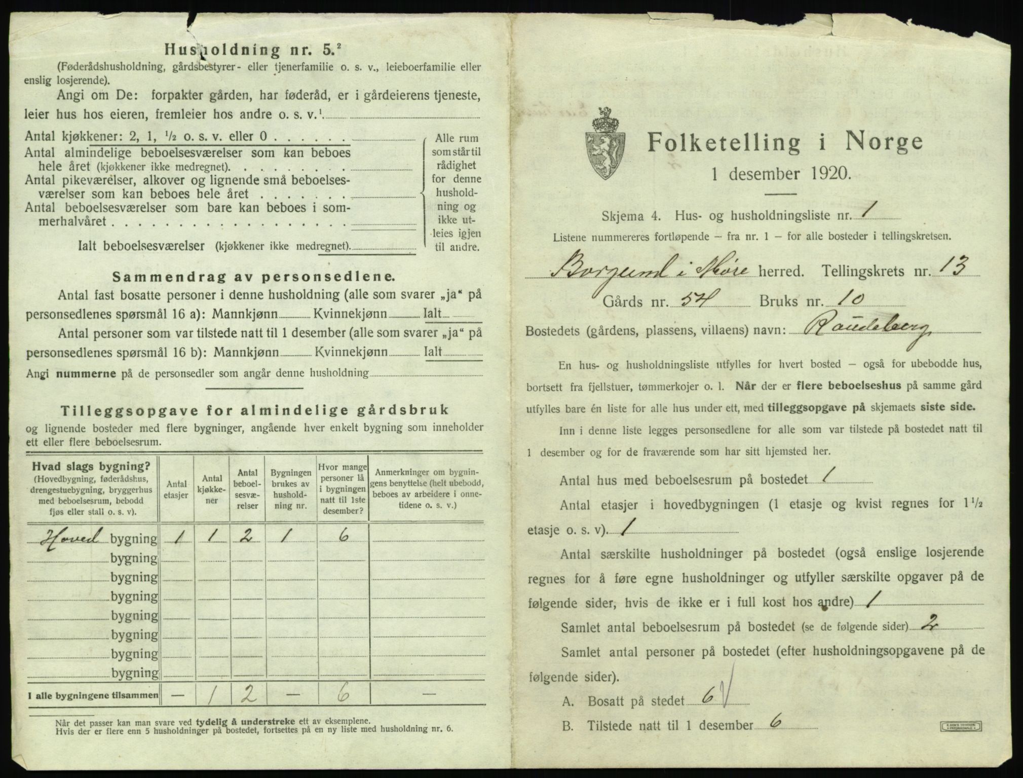 SAT, 1920 census for Borgund, 1920, p. 1250