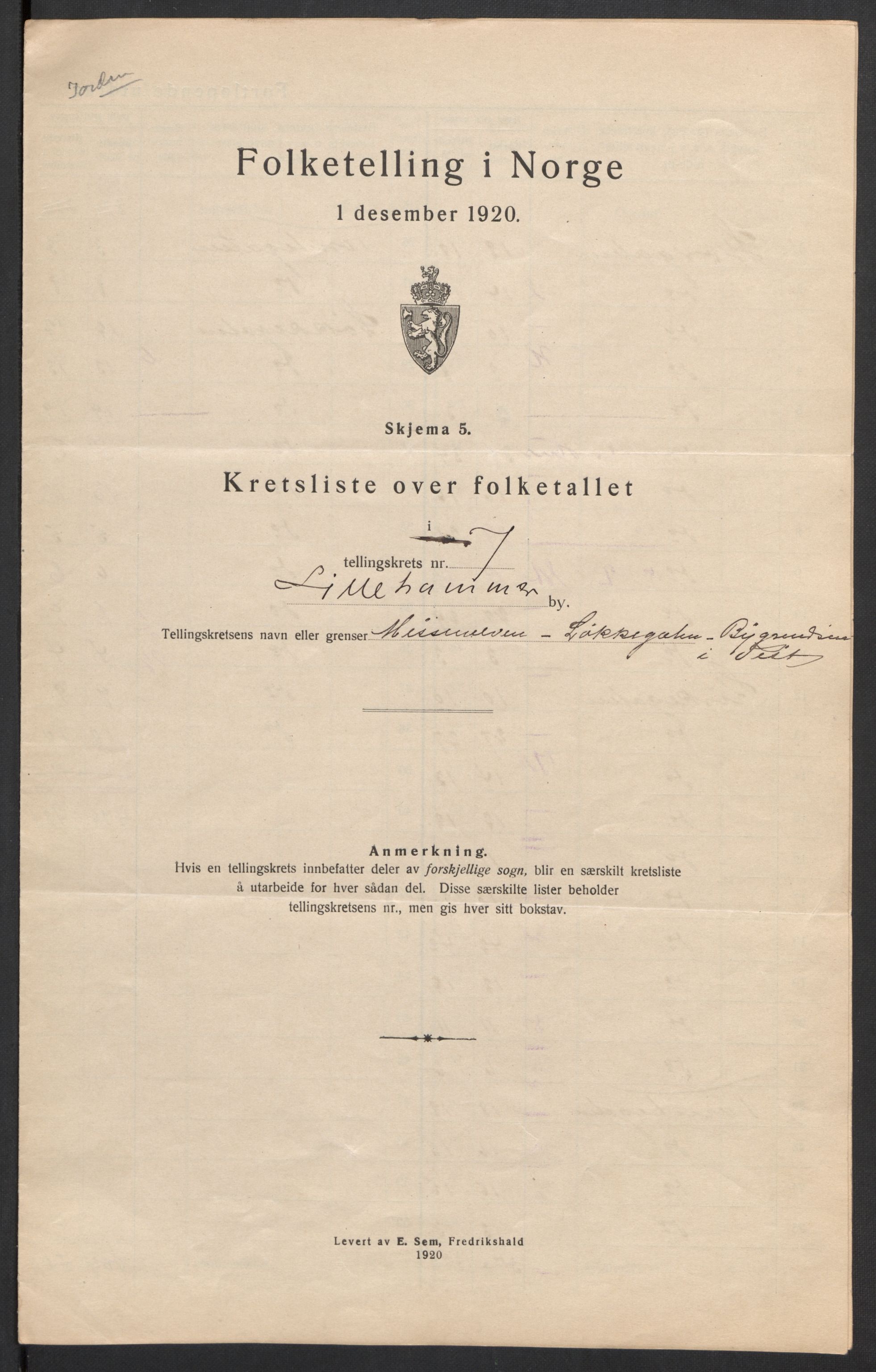 SAH, 1920 census for Lillehammer, 1920, p. 24