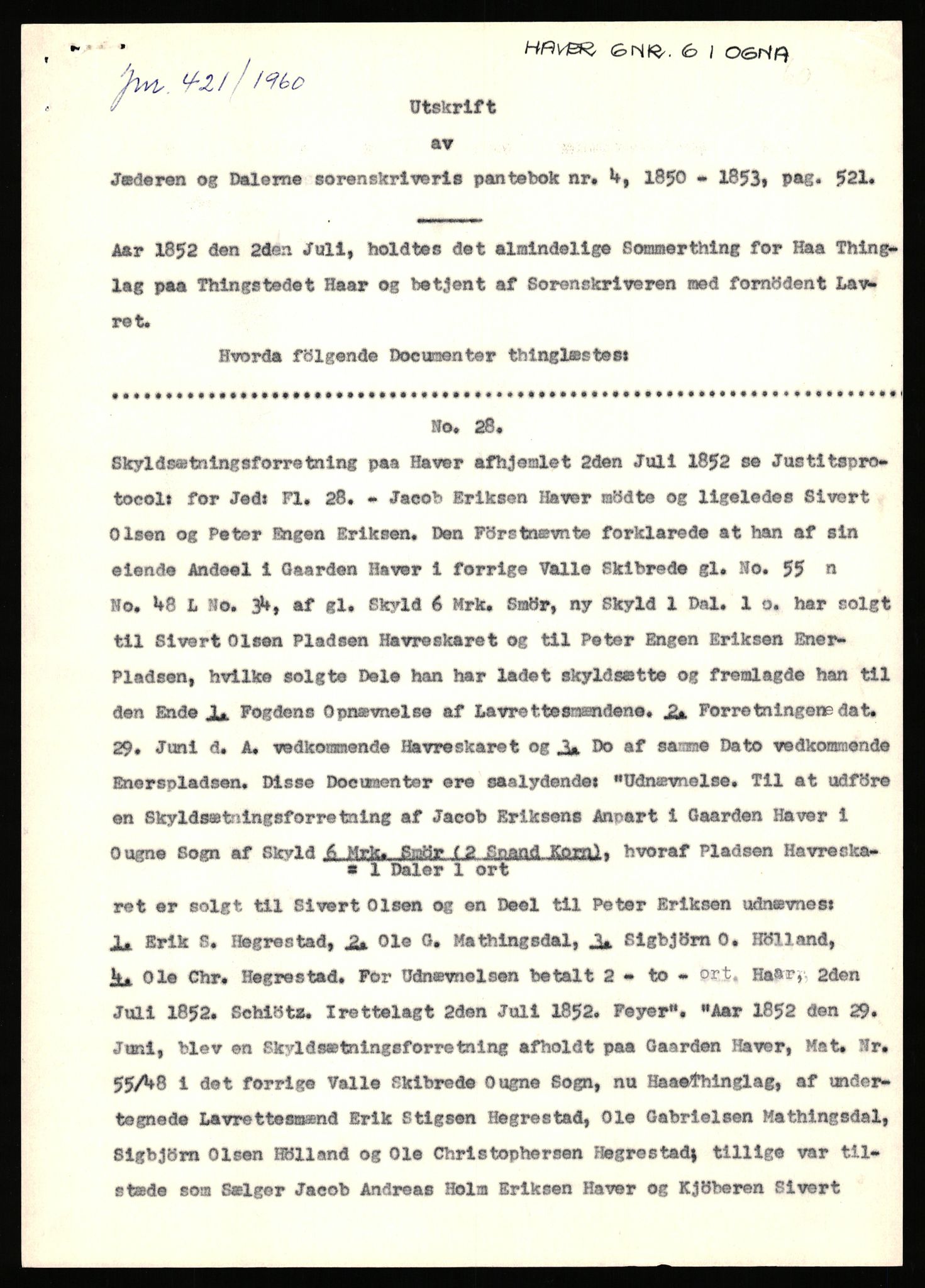 Statsarkivet i Stavanger, SAST/A-101971/03/Y/Yj/L0033: Avskrifter sortert etter gårdsnavn: Hausland - Helgeland i Avaldsnes, 1750-1930, p. 27