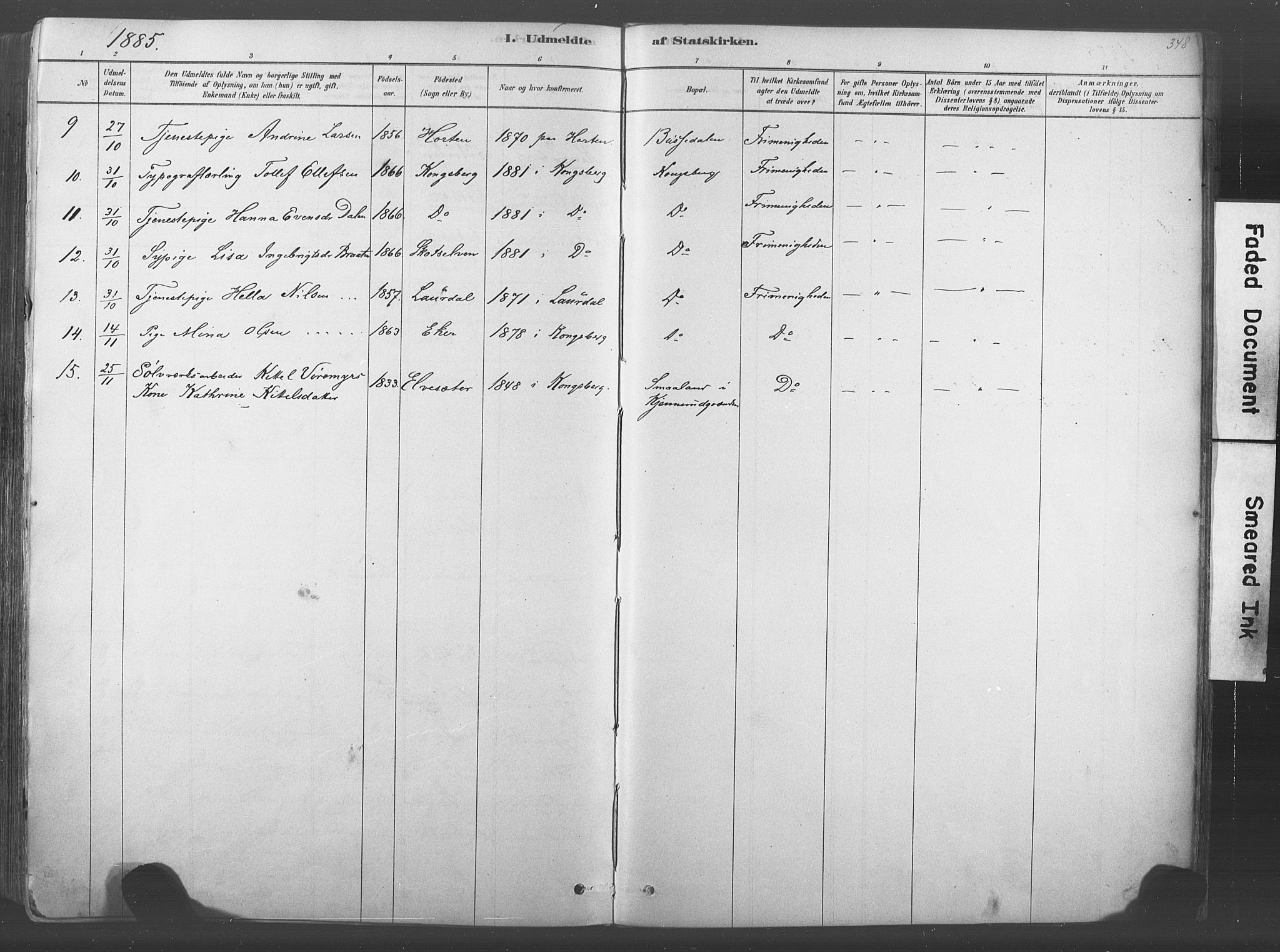 Kongsberg kirkebøker, SAKO/A-22/F/Fb/L0001: Parish register (official) no. II 1, 1878-1886, p. 348