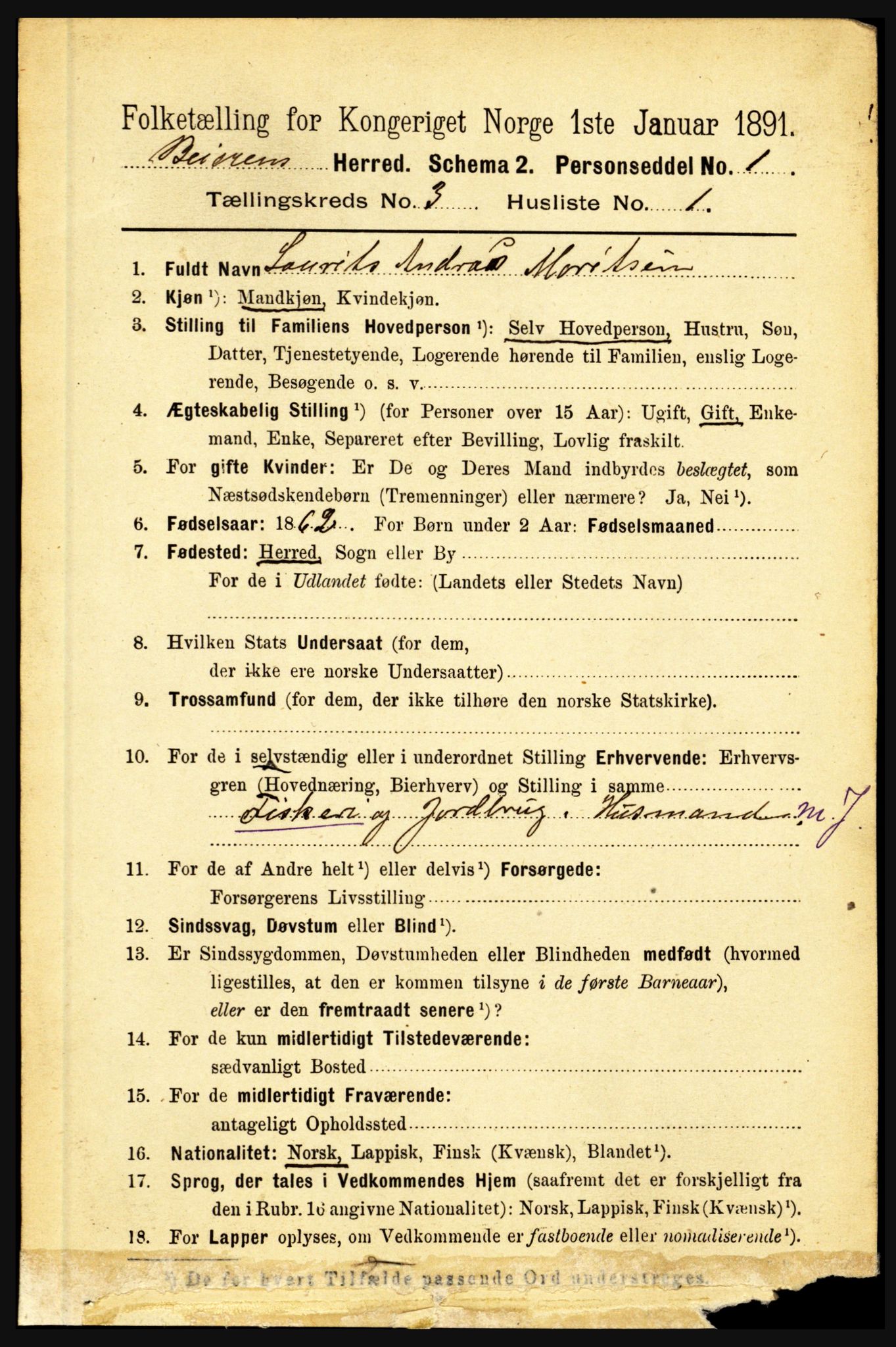 RA, 1891 census for 1839 Beiarn, 1891, p. 1025