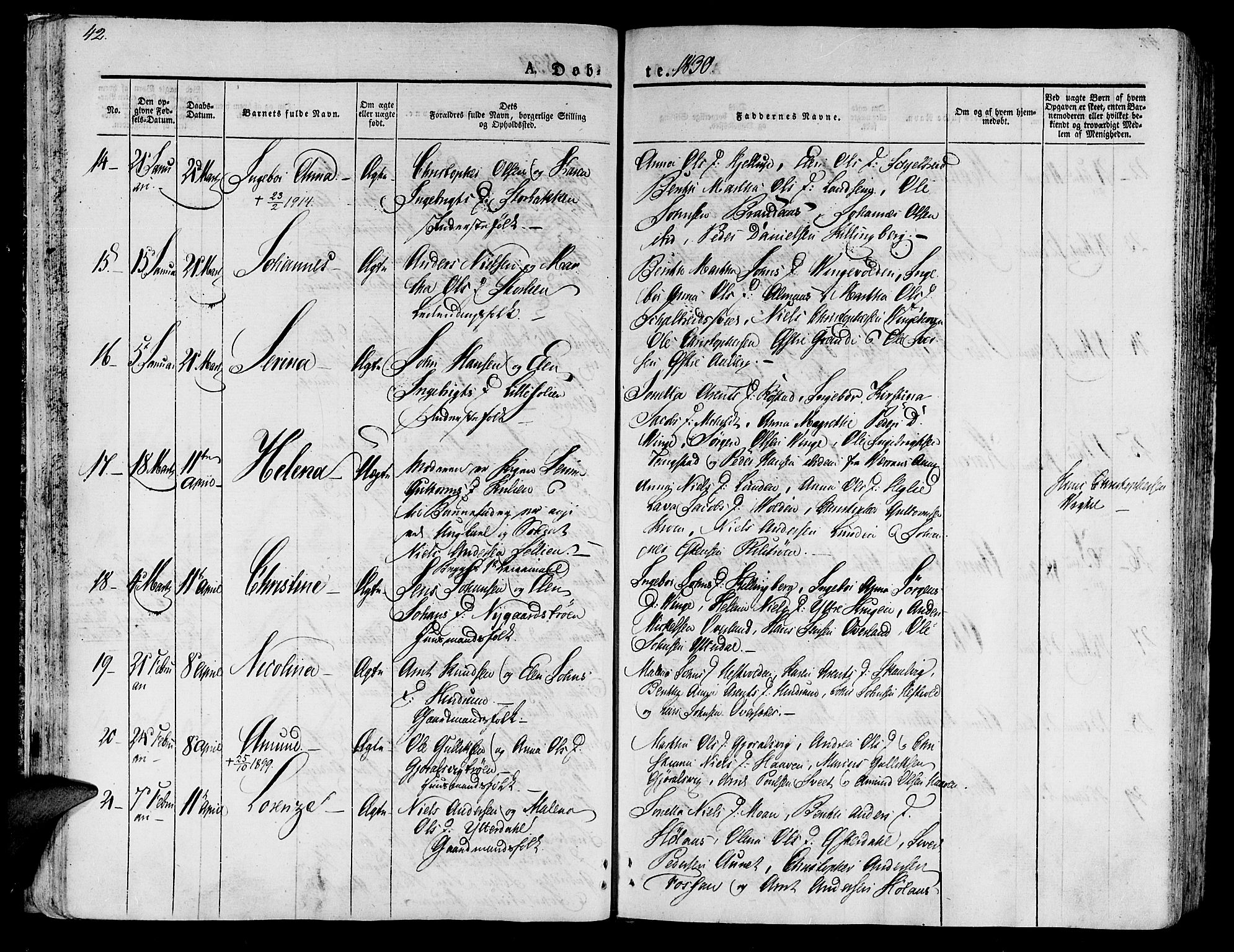 Ministerialprotokoller, klokkerbøker og fødselsregistre - Nord-Trøndelag, AV/SAT-A-1458/701/L0006: Parish register (official) no. 701A06, 1825-1841, p. 42