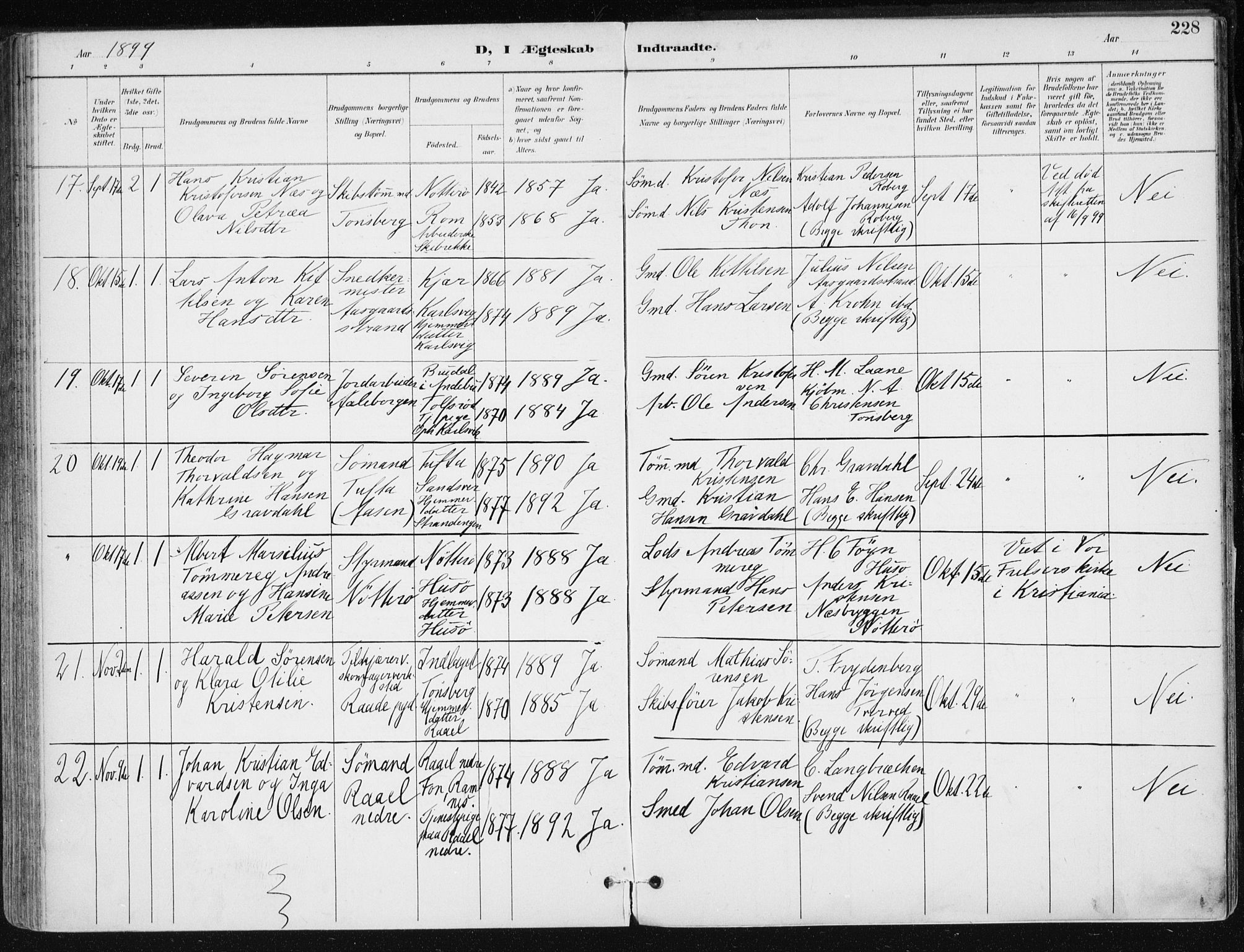 Sem kirkebøker, AV/SAKO-A-5/F/Fb/L0005: Parish register (official) no. II 5, 1892-1904, p. 228