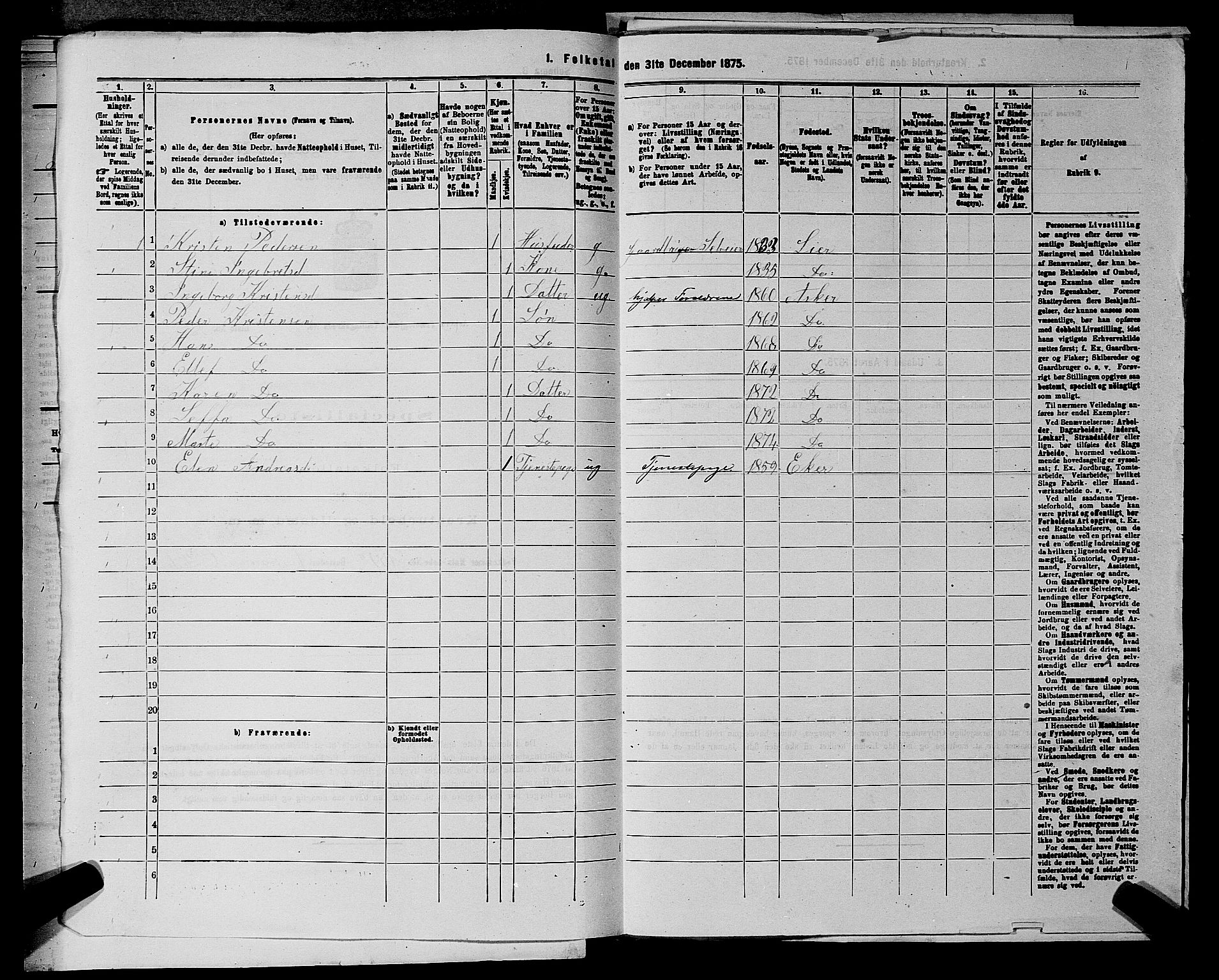 RA, 1875 census for 0220P Asker, 1875, p. 1143