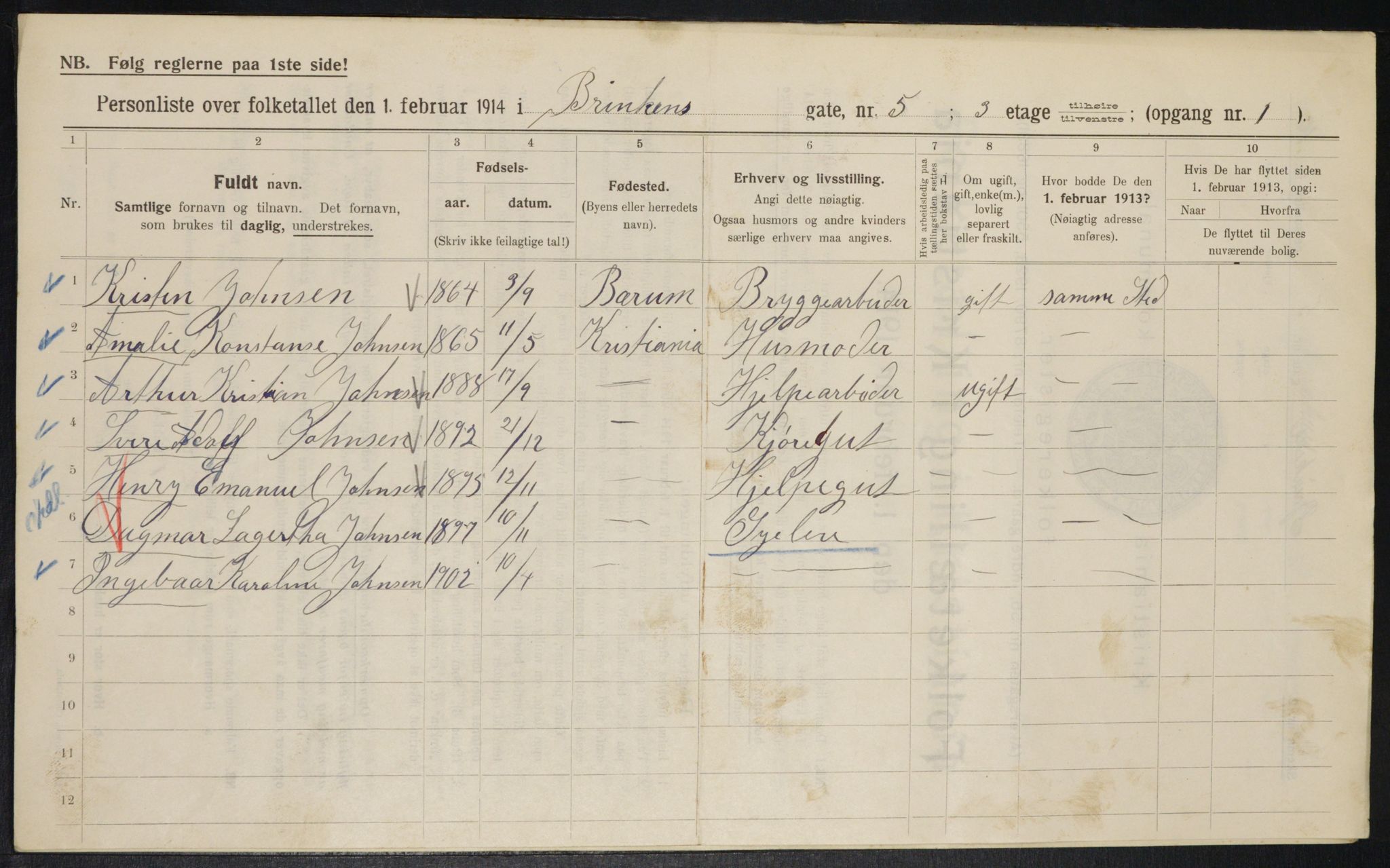 OBA, Municipal Census 1914 for Kristiania, 1914, p. 8831