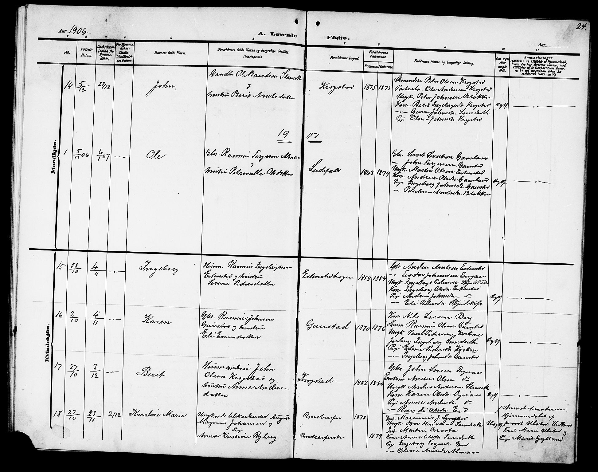 Ministerialprotokoller, klokkerbøker og fødselsregistre - Sør-Trøndelag, SAT/A-1456/694/L1133: Parish register (copy) no. 694C05, 1901-1914, p. 24