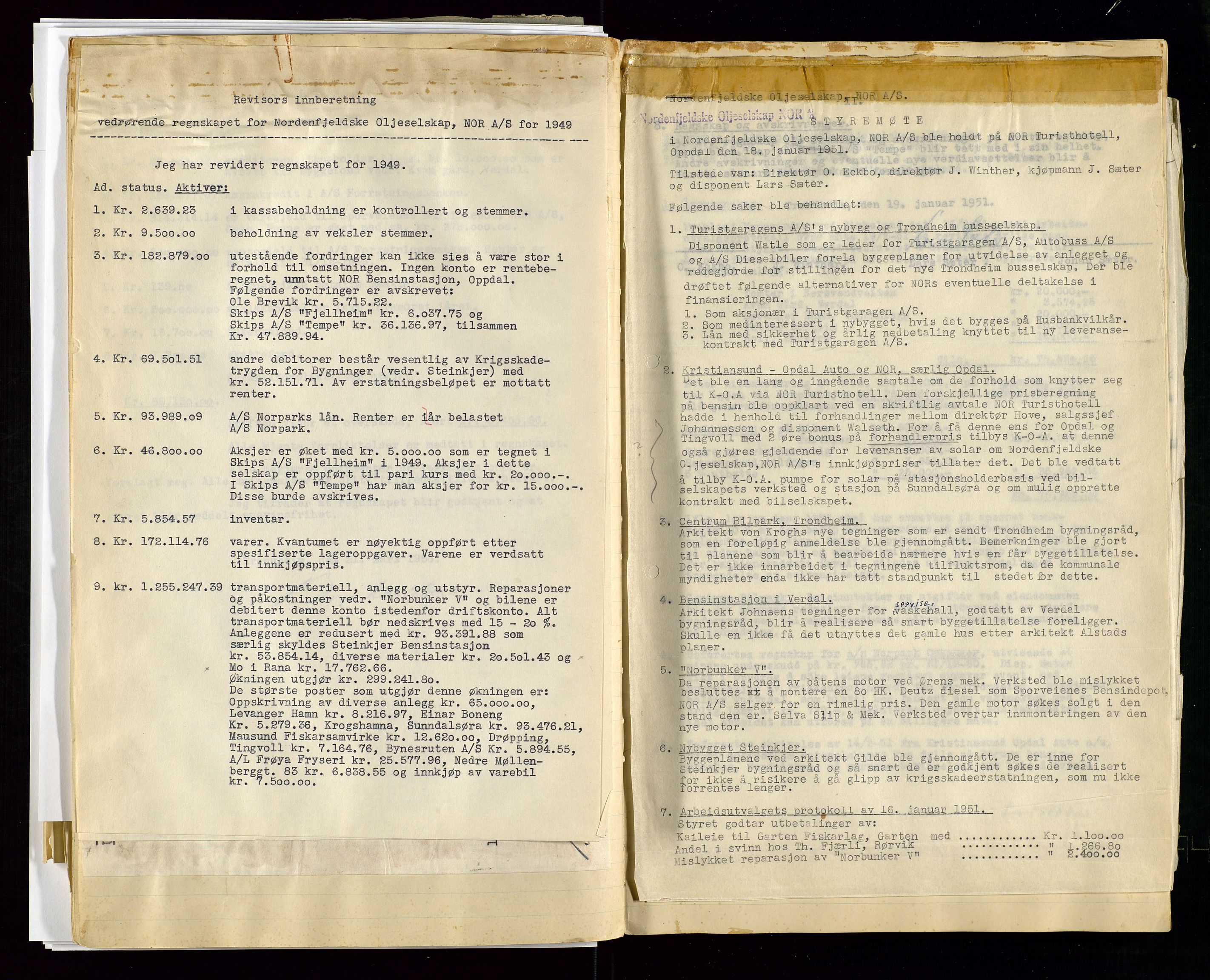 PA 1519 - Nordenfjeldske Oljeselskap, NOR A/S, AV/SAST-A-101924/A/L0001: Styreprotokoll, 1937-1962, p. 87