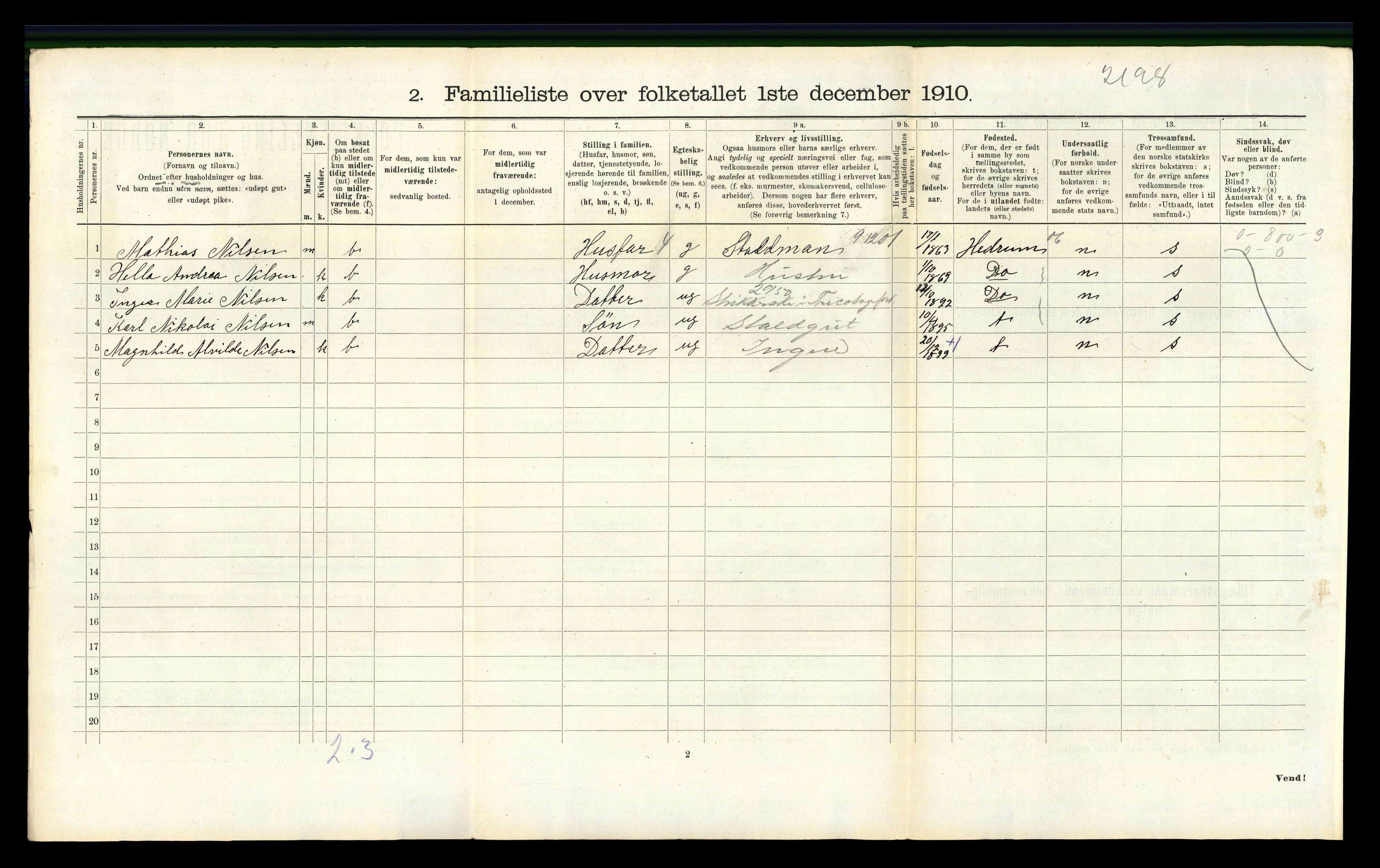 RA, 1910 census for Larvik, 1910, p. 6658