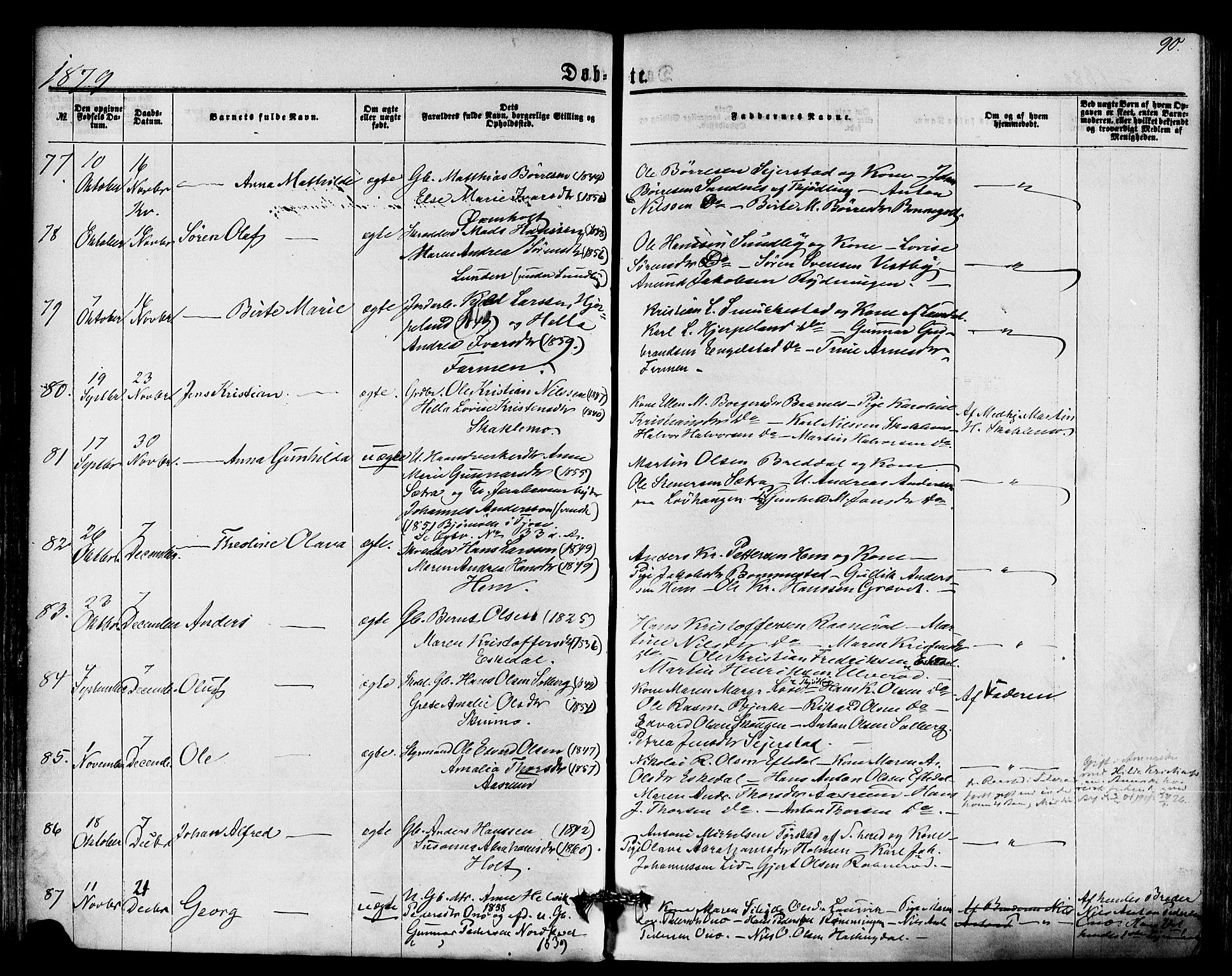 Hedrum kirkebøker, AV/SAKO-A-344/F/Fa/L0008: Parish register (official) no. I 8, 1869-1880, p. 90