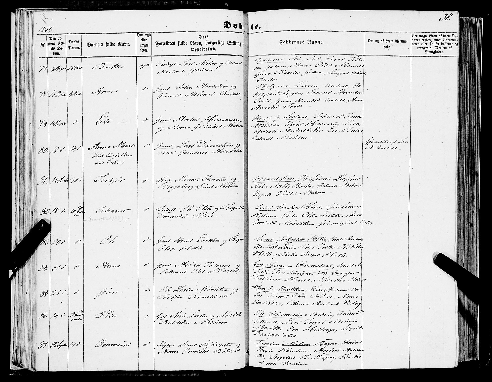 Ulvik sokneprestembete, SAB/A-78801/H/Haa: Parish register (official) no. A 13, 1853-1863, p. 38