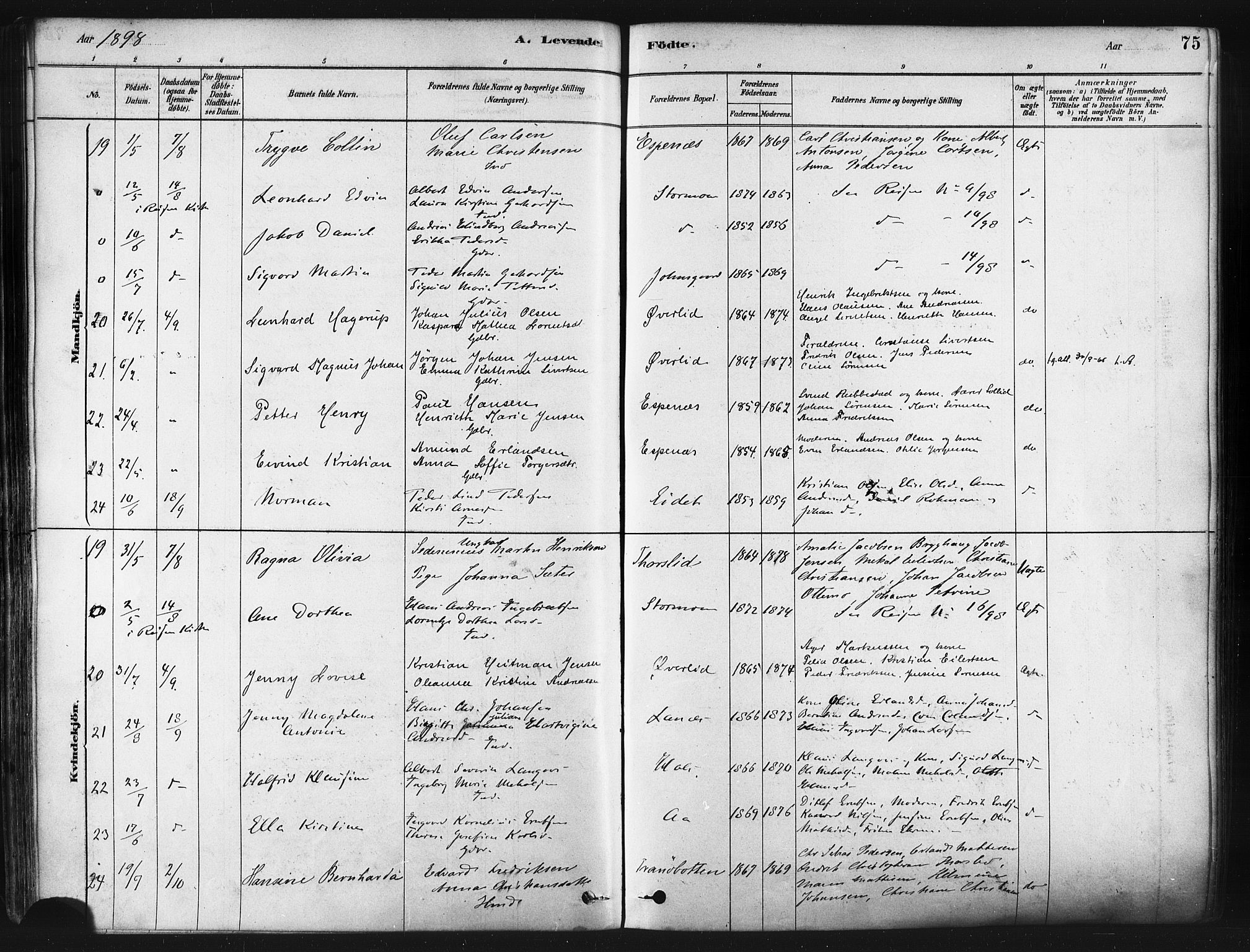 Tranøy sokneprestkontor, AV/SATØ-S-1313/I/Ia/Iaa/L0009kirke: Parish register (official) no. 9, 1878-1904, p. 75