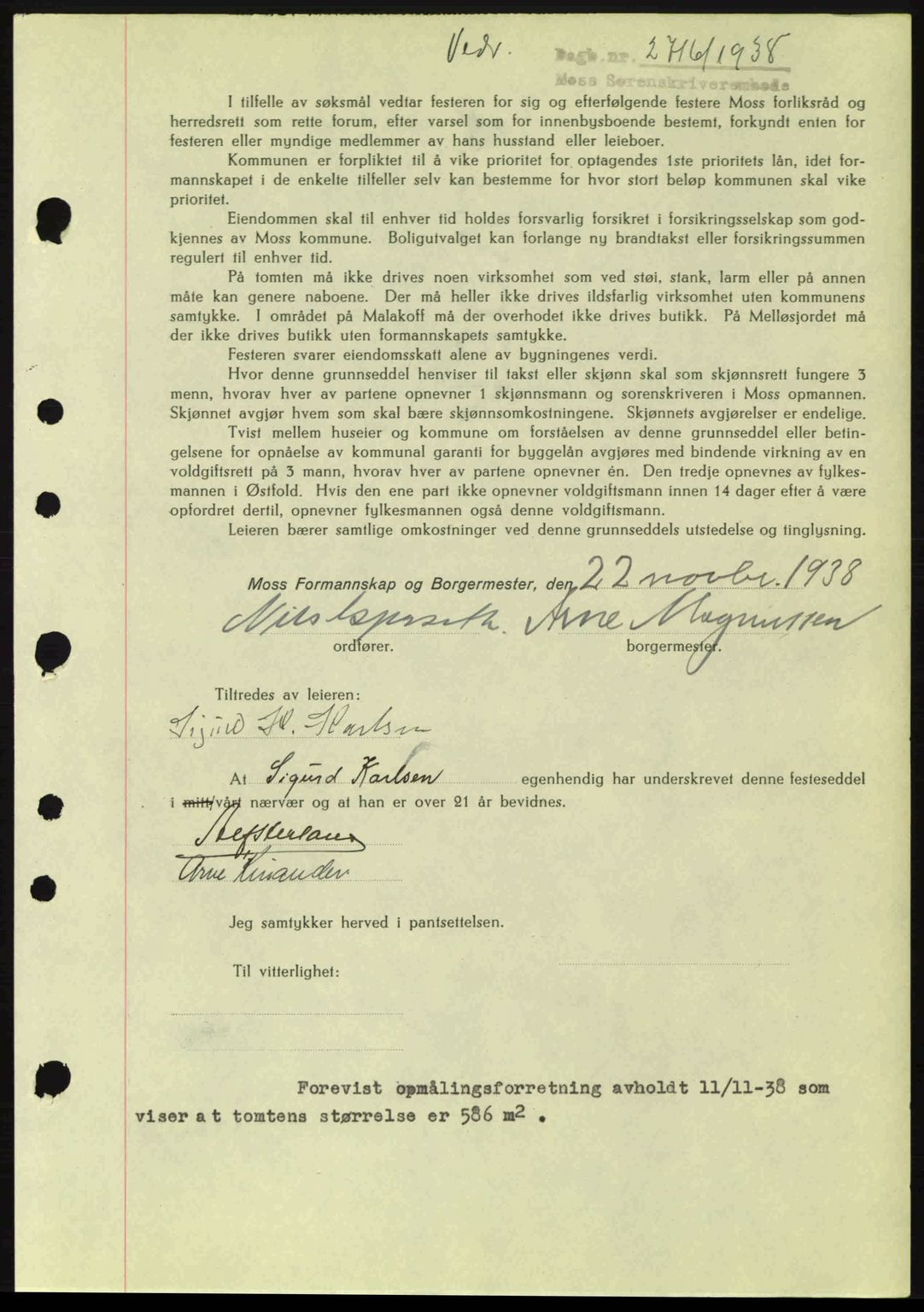 Moss sorenskriveri, SAO/A-10168: Mortgage book no. A5, 1938-1939, Diary no: : 2716/1938