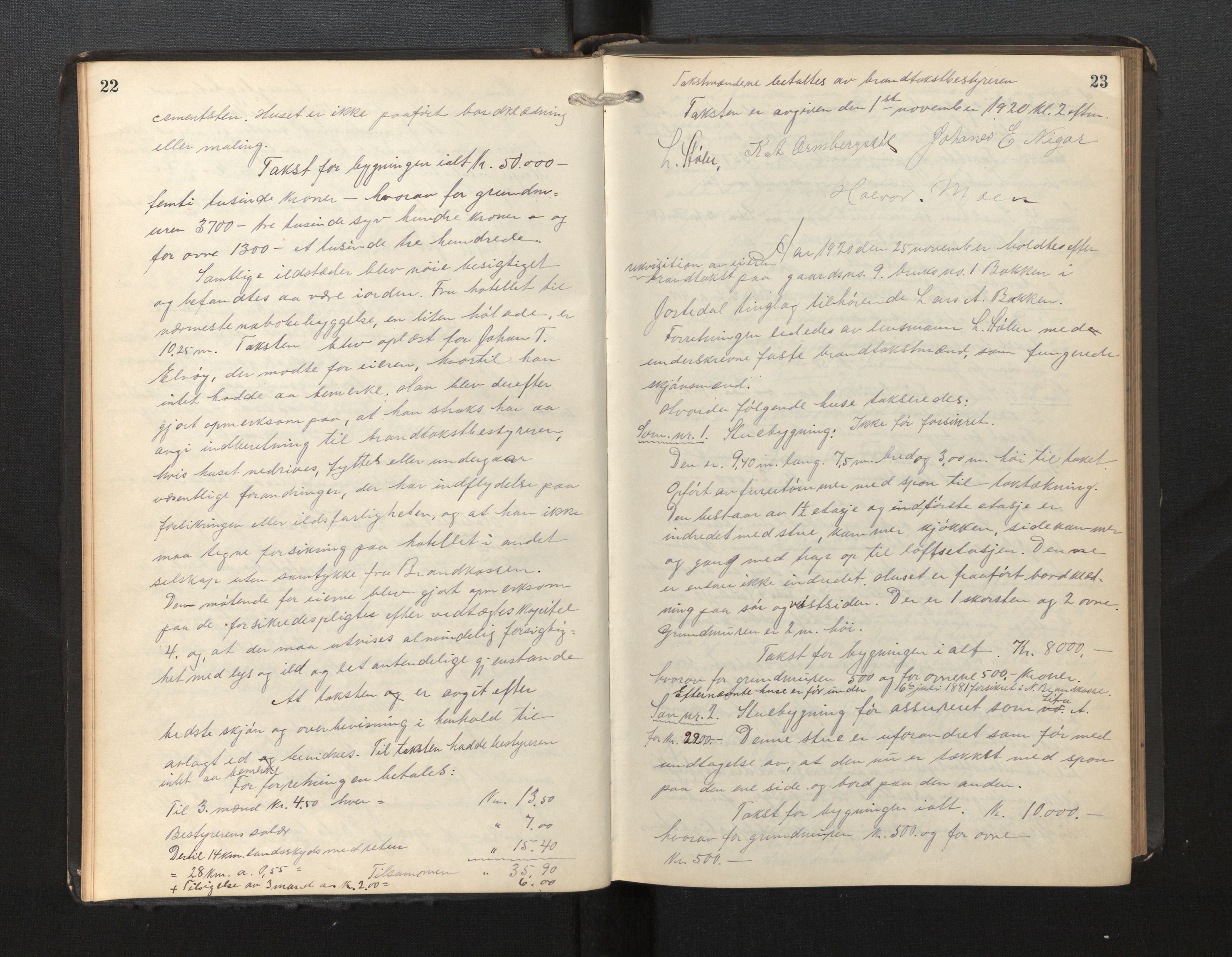 Lensmannen i Jostedal, AV/SAB-A-28601/0012/L0002: Branntakstprotokoll, 1919-1952, p. 22-23