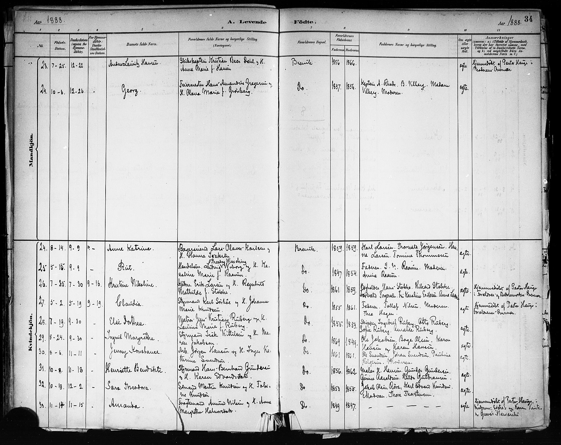 Brevik kirkebøker, SAKO/A-255/F/Fa/L0007: Parish register (official) no. 7, 1882-1900, p. 34