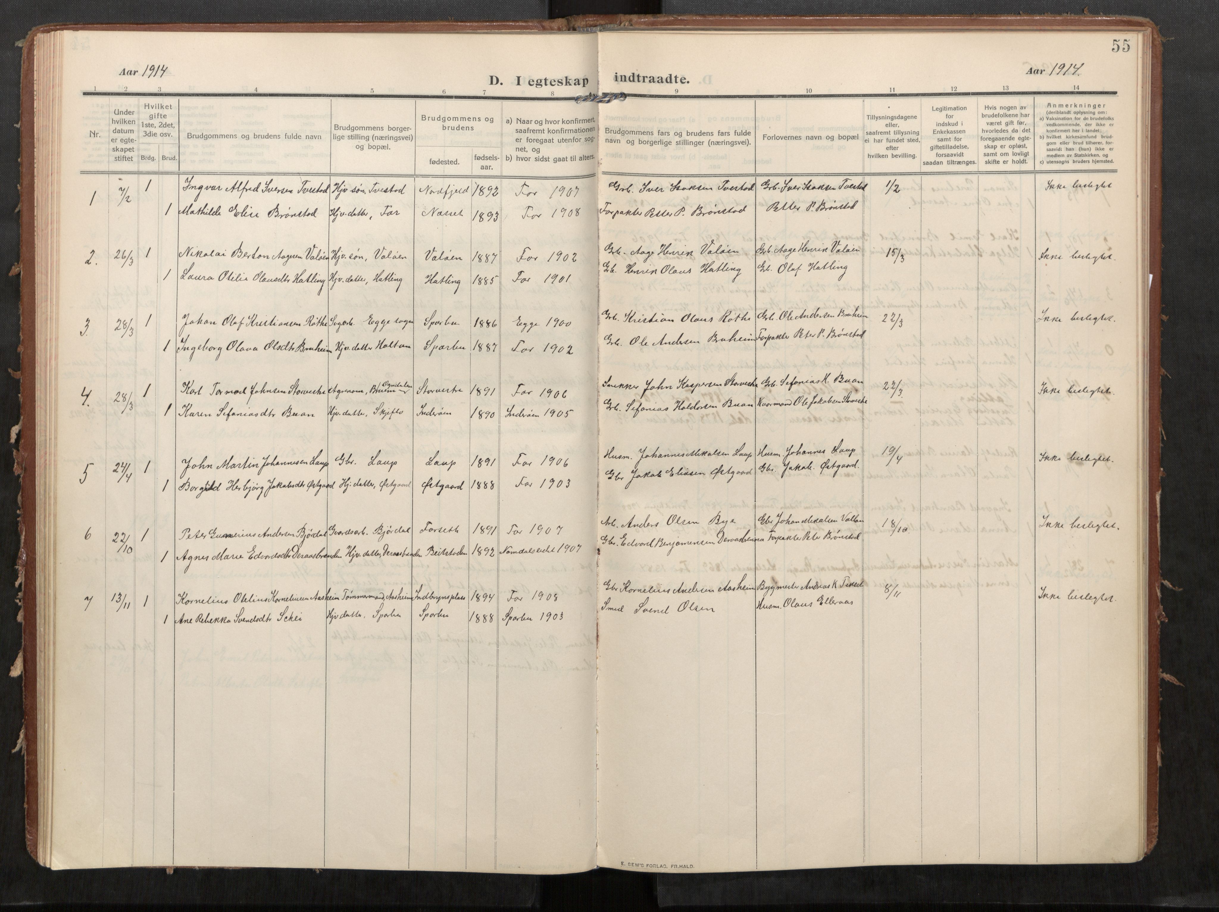 Stod sokneprestkontor, SAT/A-1164/1/I/I1/I1a/L0002: Parish register (official) no. 2, 1909-1922, p. 55