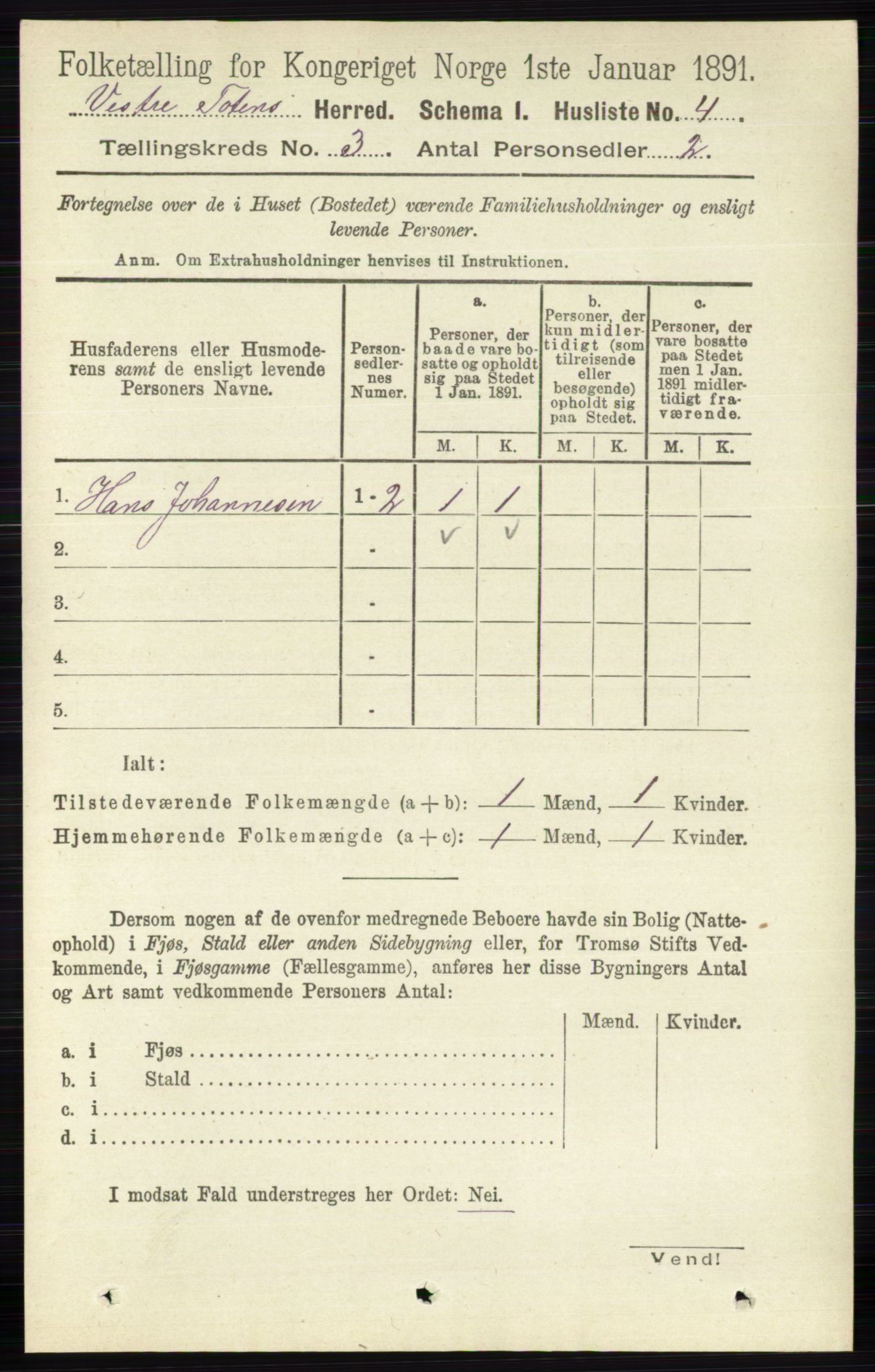 RA, 1891 census for 0529 Vestre Toten, 1891, p. 1868